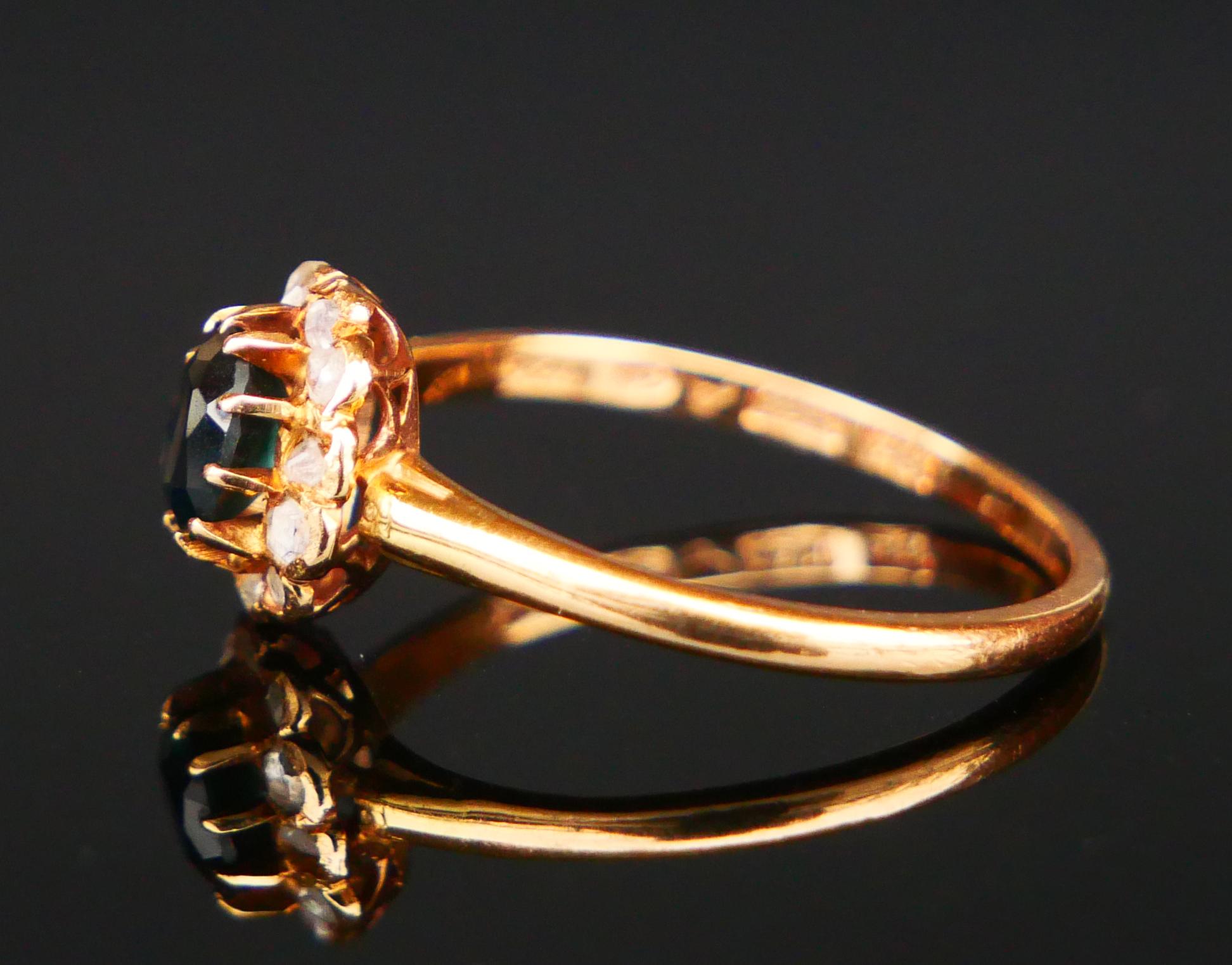 Anello Halo 1944 con zaffiro naturale da 0,5 carati e diamanti in oro massiccio 18 carati Ø 5,5 US / 1,6 gr. in vendita 5