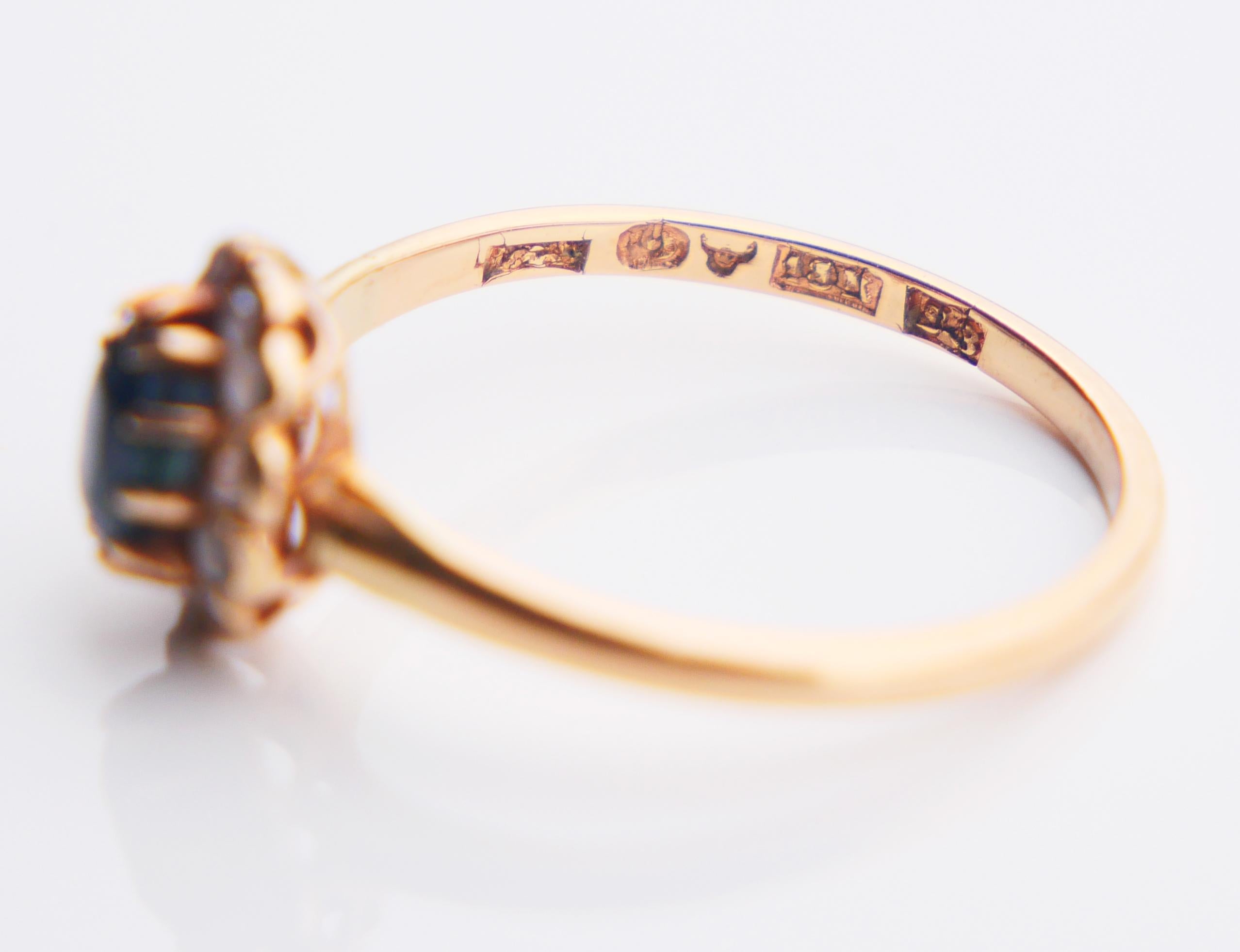 Anello Halo 1944 con zaffiro naturale da 0,5 carati e diamanti in oro massiccio 18 carati Ø 5,5 US / 1,6 gr. in vendita 6