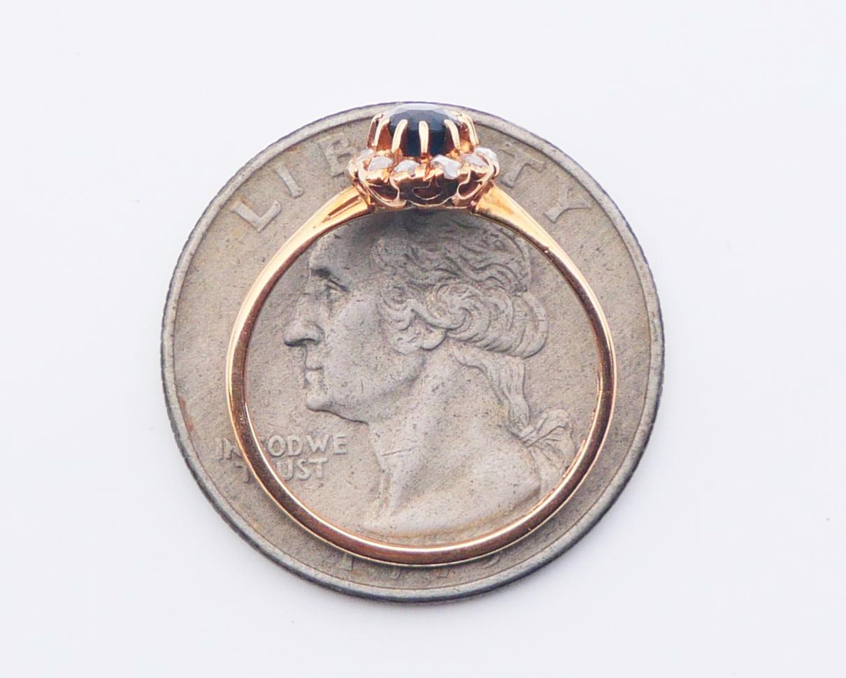 Anello Halo 1944 con zaffiro naturale da 0,5 carati e diamanti in oro massiccio 18 carati Ø 5,5 US / 1,6 gr. in vendita 7