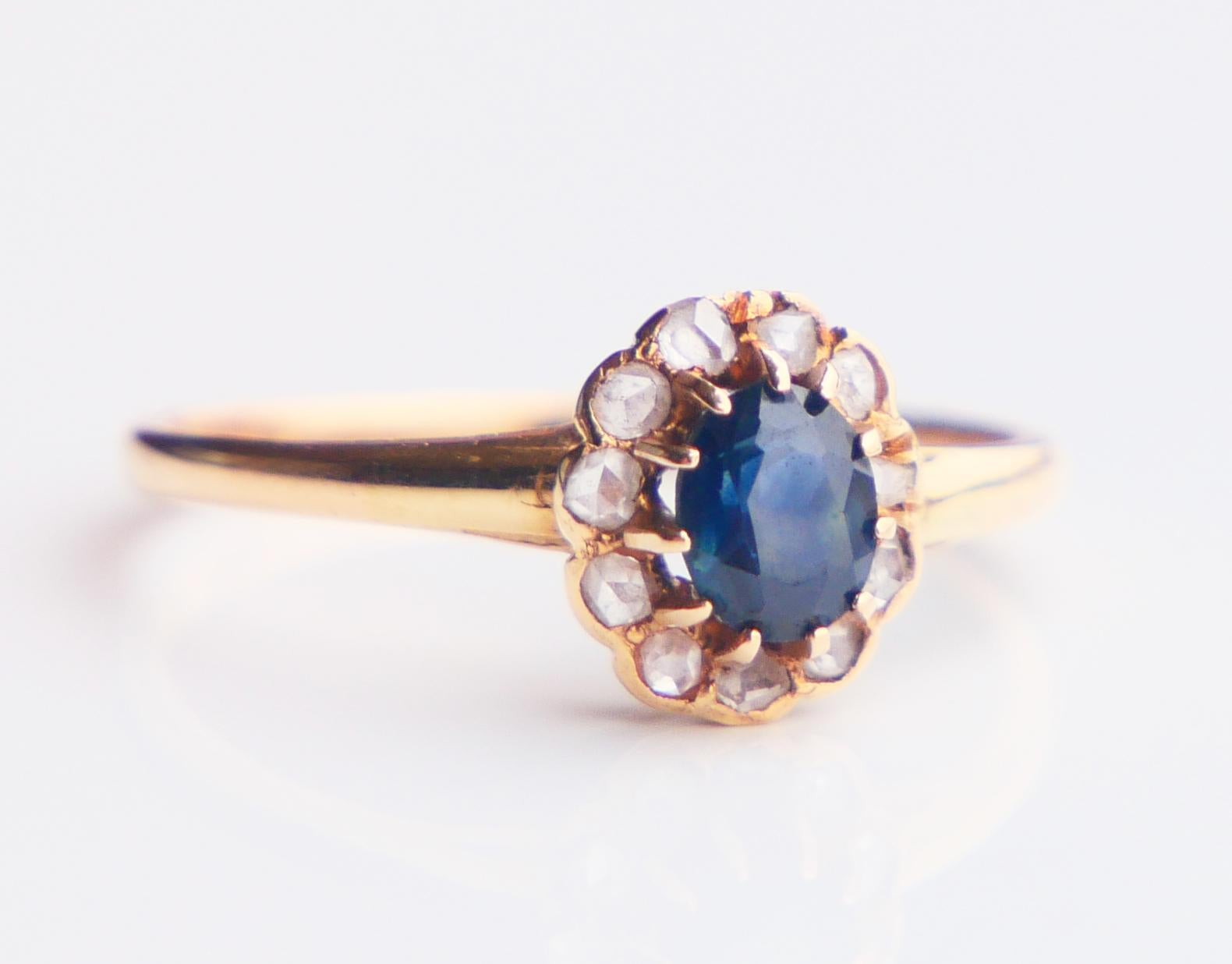 Art Déco Anello Halo 1944 con zaffiro naturale da 0,5 carati e diamanti in oro massiccio 18 carati Ø 5,5 US / 1,6 gr. in vendita