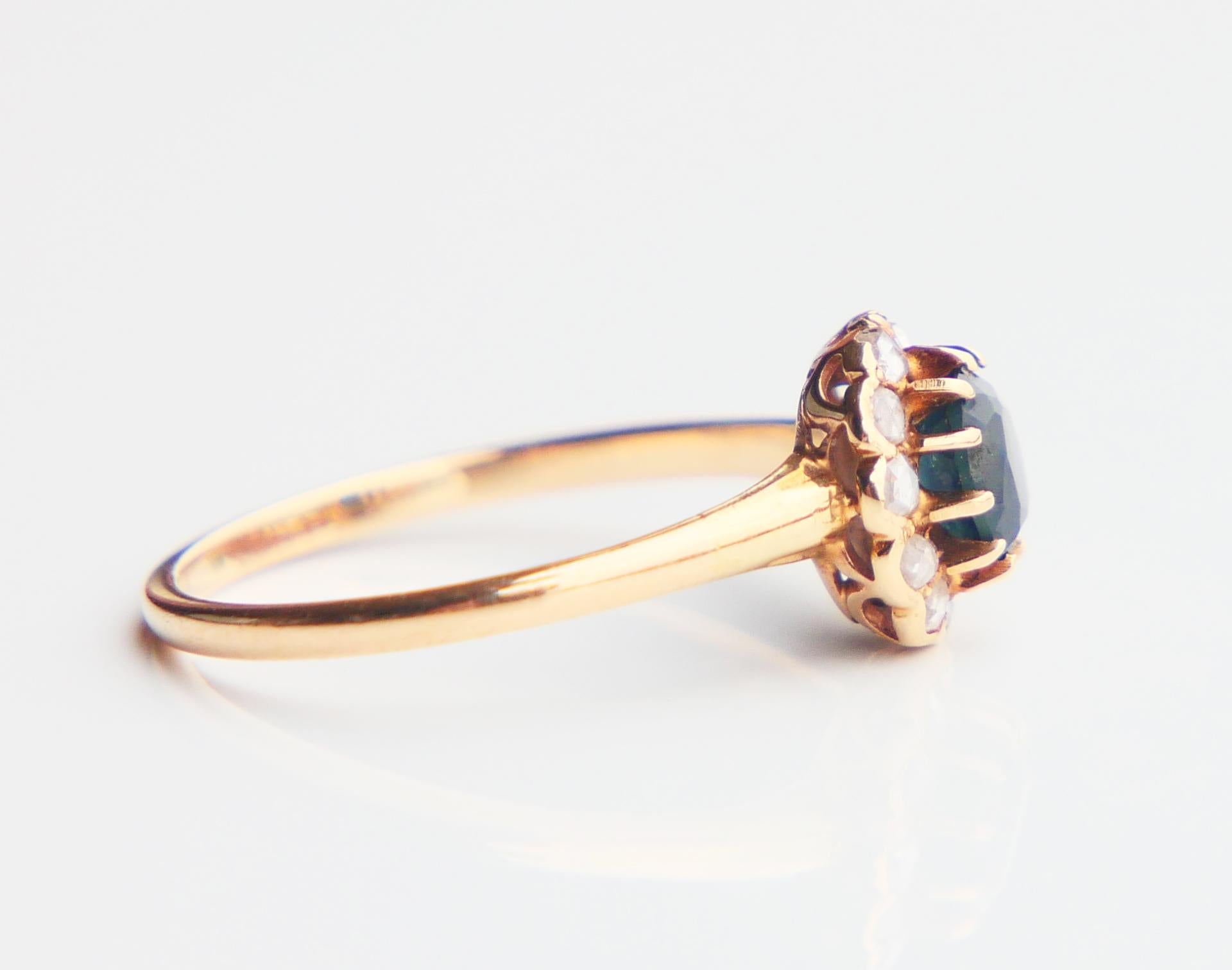 Taglio antico europeo Anello Halo 1944 con zaffiro naturale da 0,5 carati e diamanti in oro massiccio 18 carati Ø 5,5 US / 1,6 gr. in vendita