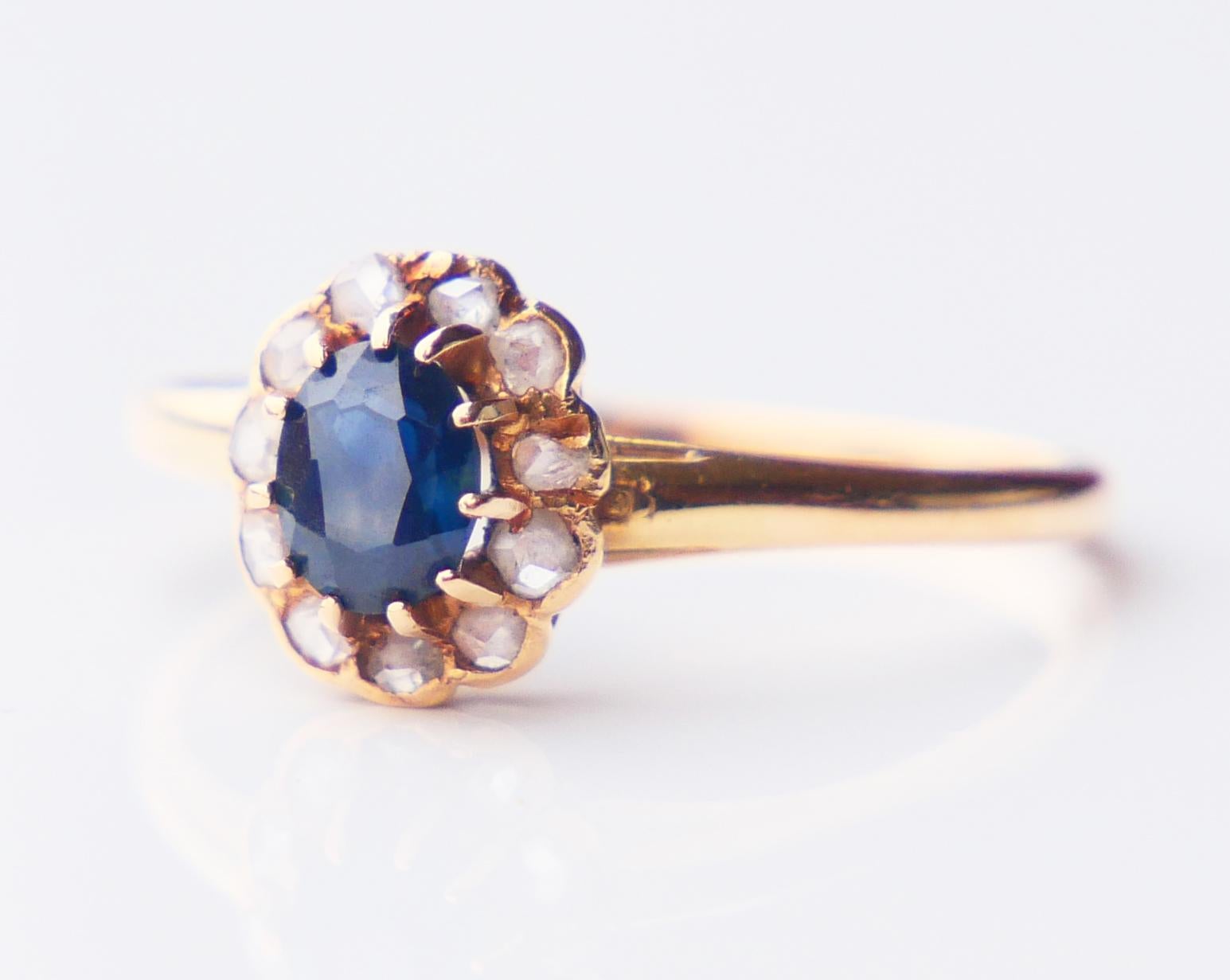 Anello Halo 1944 con zaffiro naturale da 0,5 carati e diamanti in oro massiccio 18 carati Ø 5,5 US / 1,6 gr. in vendita 1