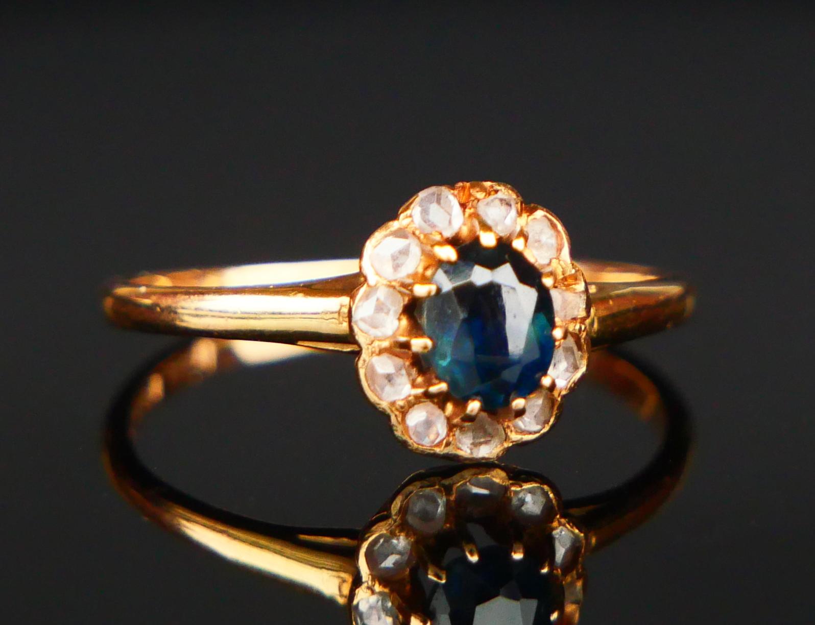 Anello Halo 1944 con zaffiro naturale da 0,5 carati e diamanti in oro massiccio 18 carati Ø 5,5 US / 1,6 gr. in vendita 2