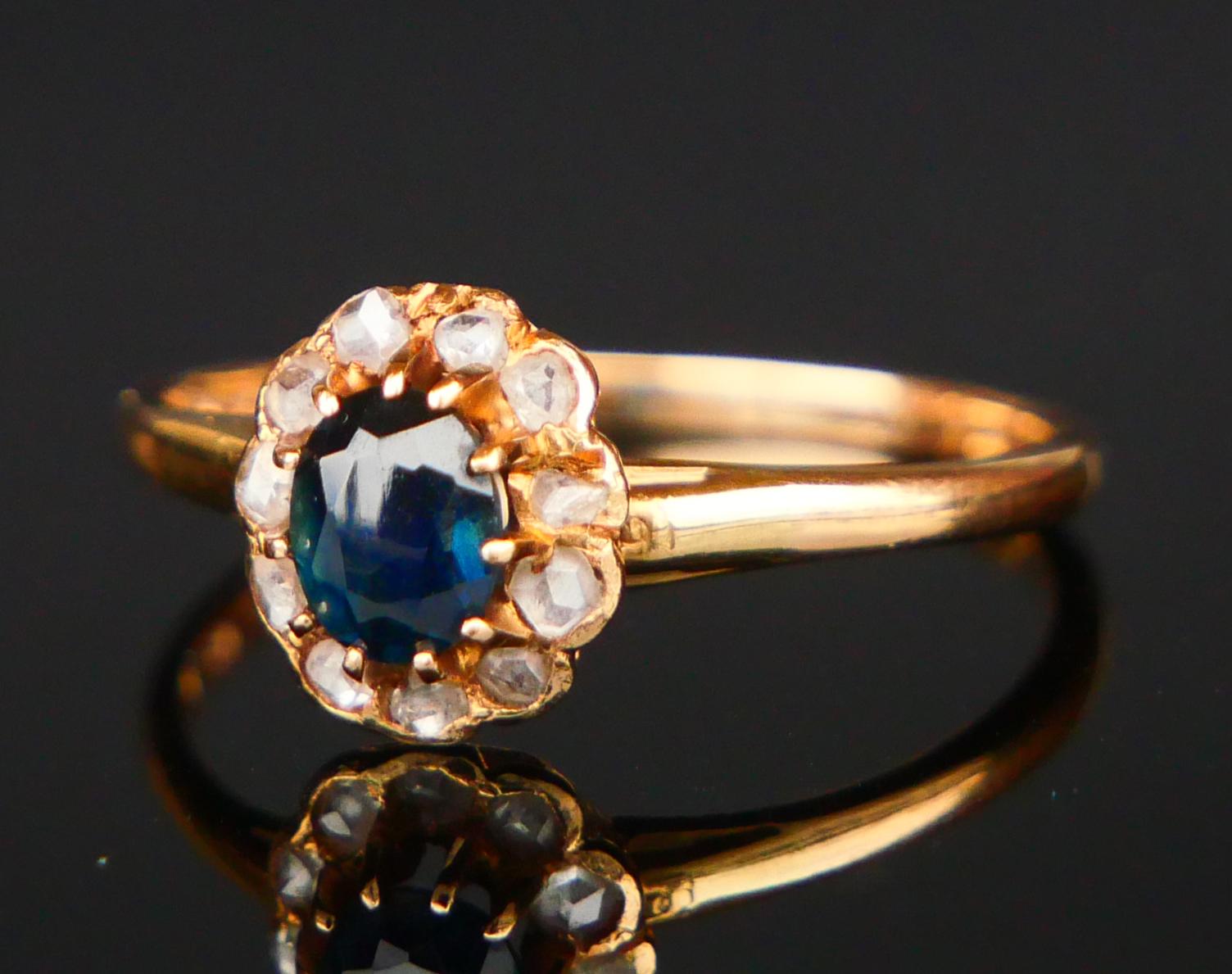 Anello Halo 1944 con zaffiro naturale da 0,5 carati e diamanti in oro massiccio 18 carati Ø 5,5 US / 1,6 gr. in vendita 4