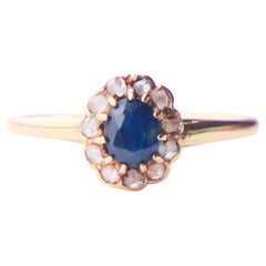 1944 Halo Ring natural 0.5ct Sapphire Diamonds solid 18K Gold Ø 5.5 US / 1.6 gr