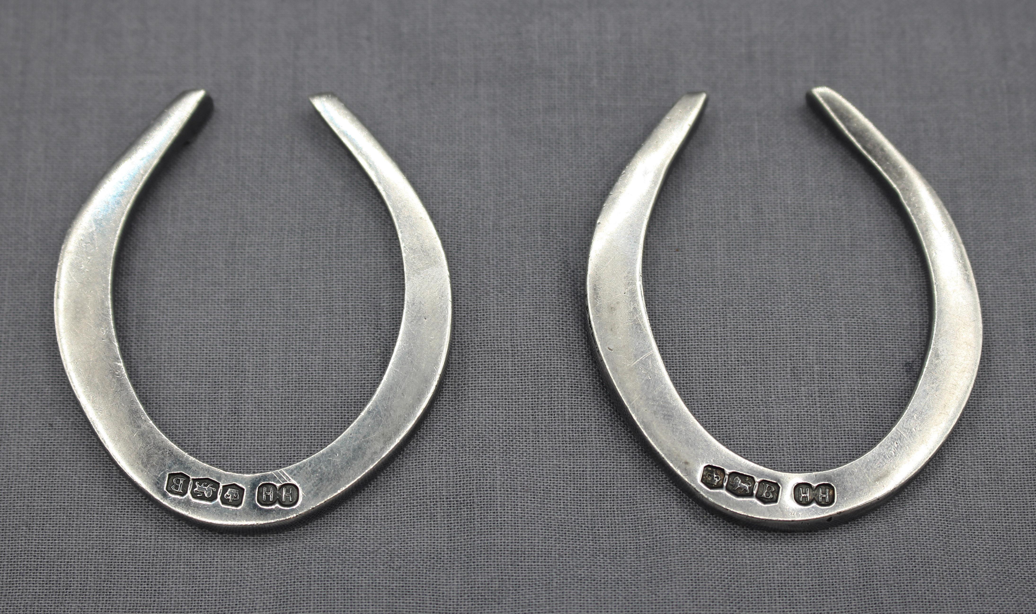 1944 Pair of Miniature Sterling Silver English Horse Shoes In Good Condition For Sale In Chapel Hill, NC