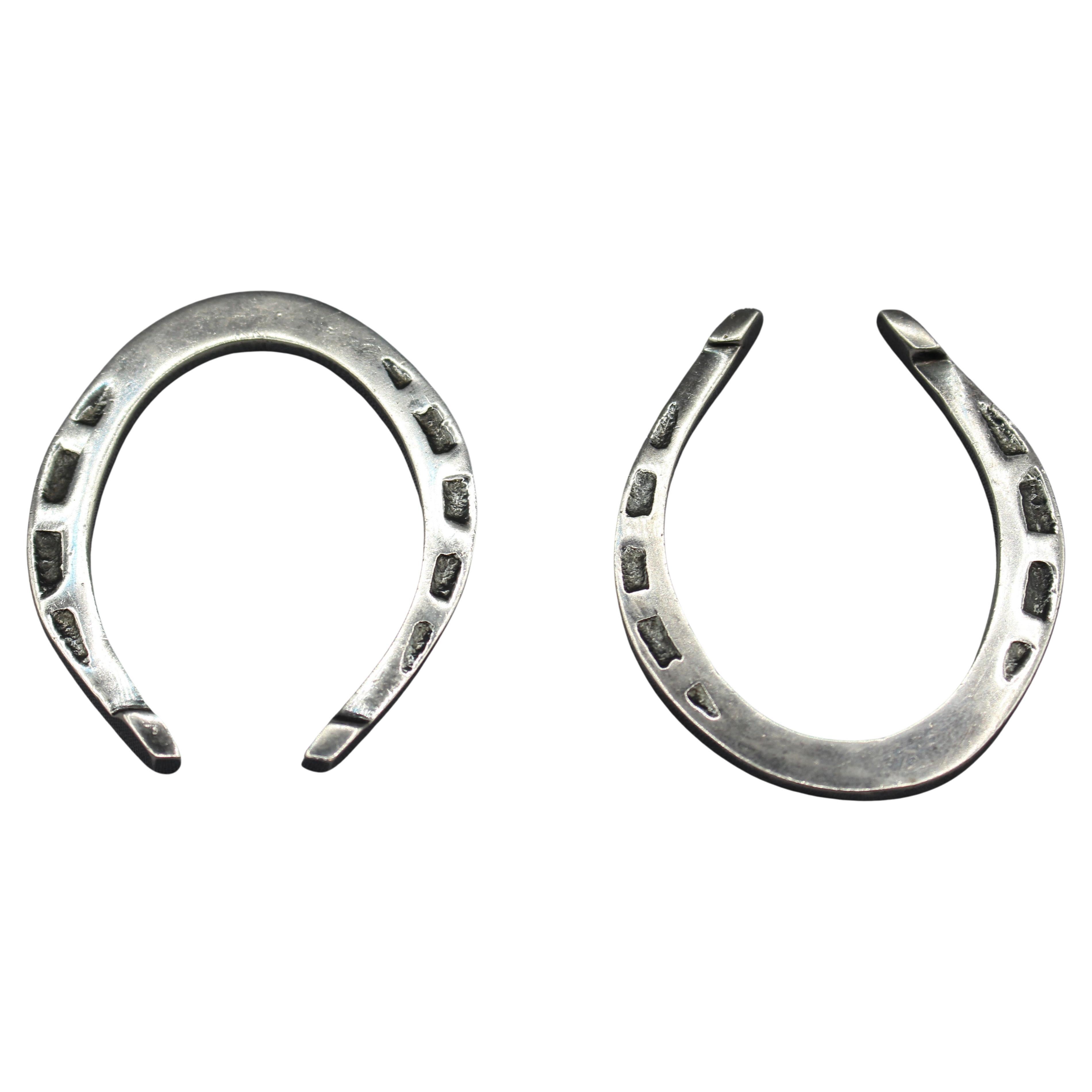1944 Pair of Miniature Sterling Silver English Horse Shoes For Sale