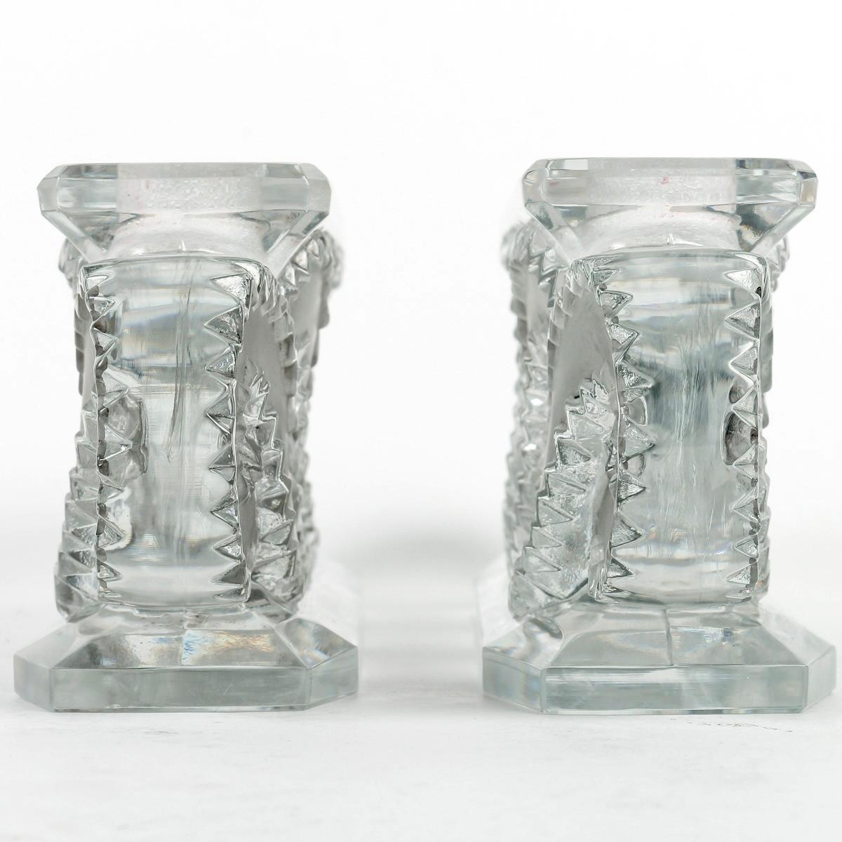 1944 René Lalique - Pair of Candlesticks Auriac Glass with Grey In Good Condition In Boulogne Billancourt, FR