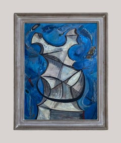 1944 Roccia e sole Olio astratto modernista su tela di A. Richard Bowman