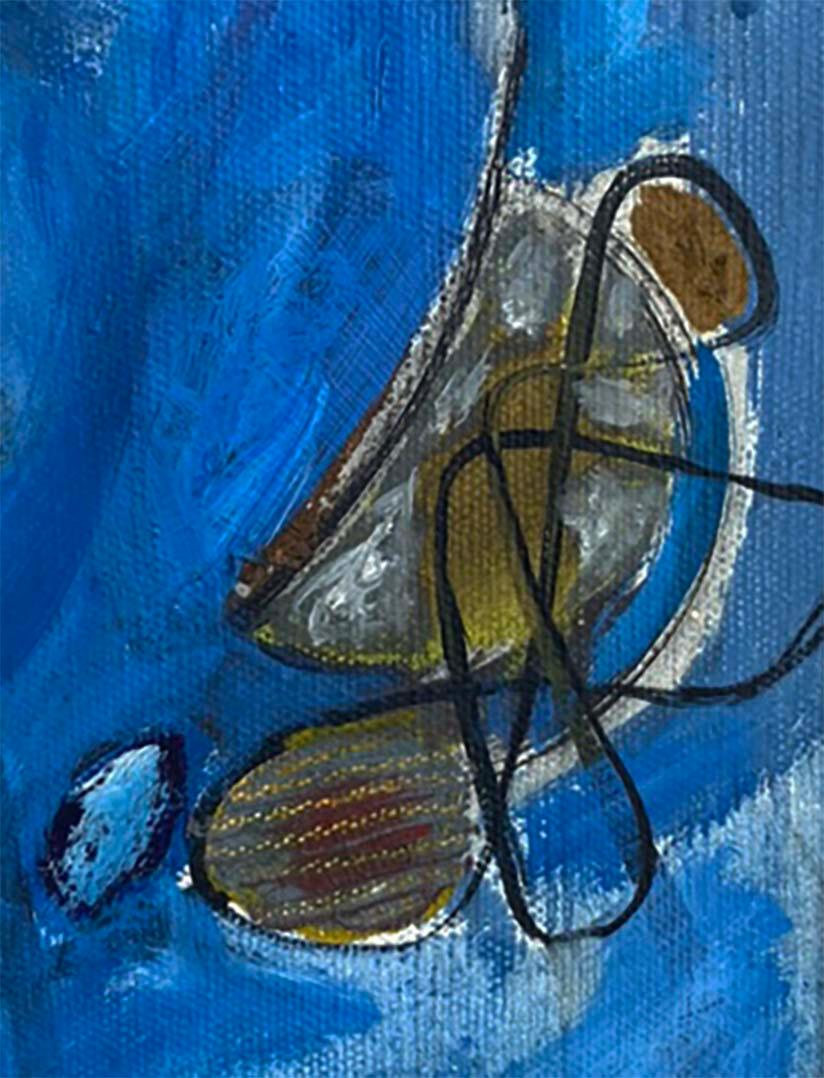 Dipinto a mano 1944 Roccia e sole Olio astratto modernista su tela di A. Richard Bowman in vendita