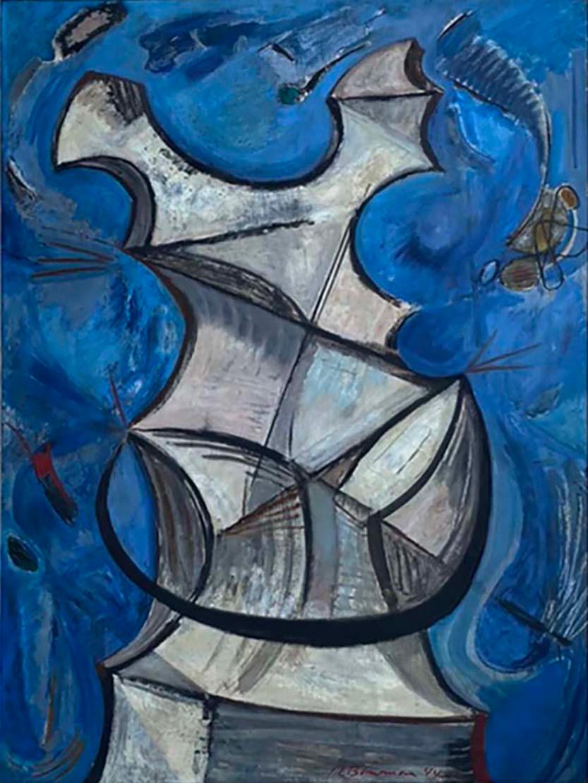 Tela 1944 Roccia e sole Olio astratto modernista su tela di A. Richard Bowman in vendita