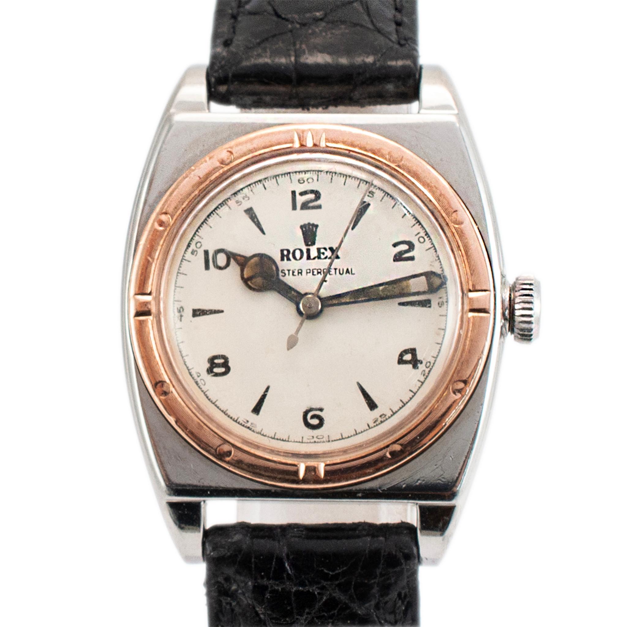 Brand: Rolex

Gender: Unisex

Metal Type: Stainless Steel and 14k Rose Gold

Diameter: 29.00 mm

Weight: 36.42 grams

One stainless steel and 14K rose gold ROLEX Swiss-made watch. The metals were tested and determined to be stainless steel and 14
