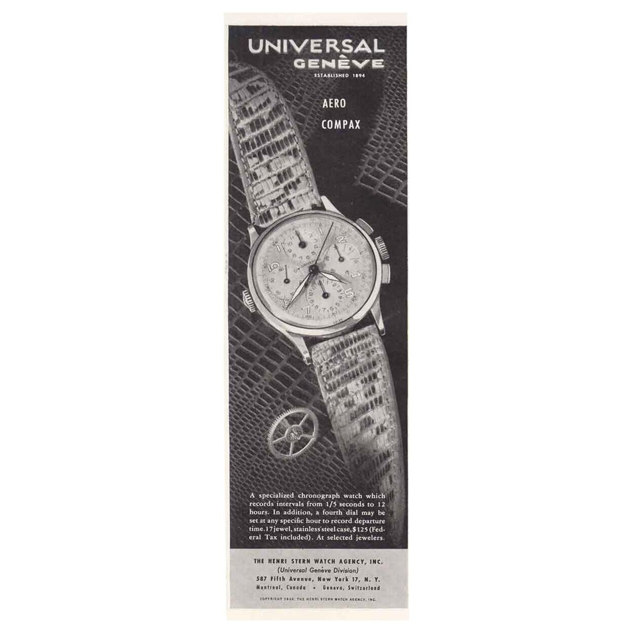 1944 Universal Geneve Aero-Compax Mens Vintage WWII Era Aviator's Watch - SS For Sale 6