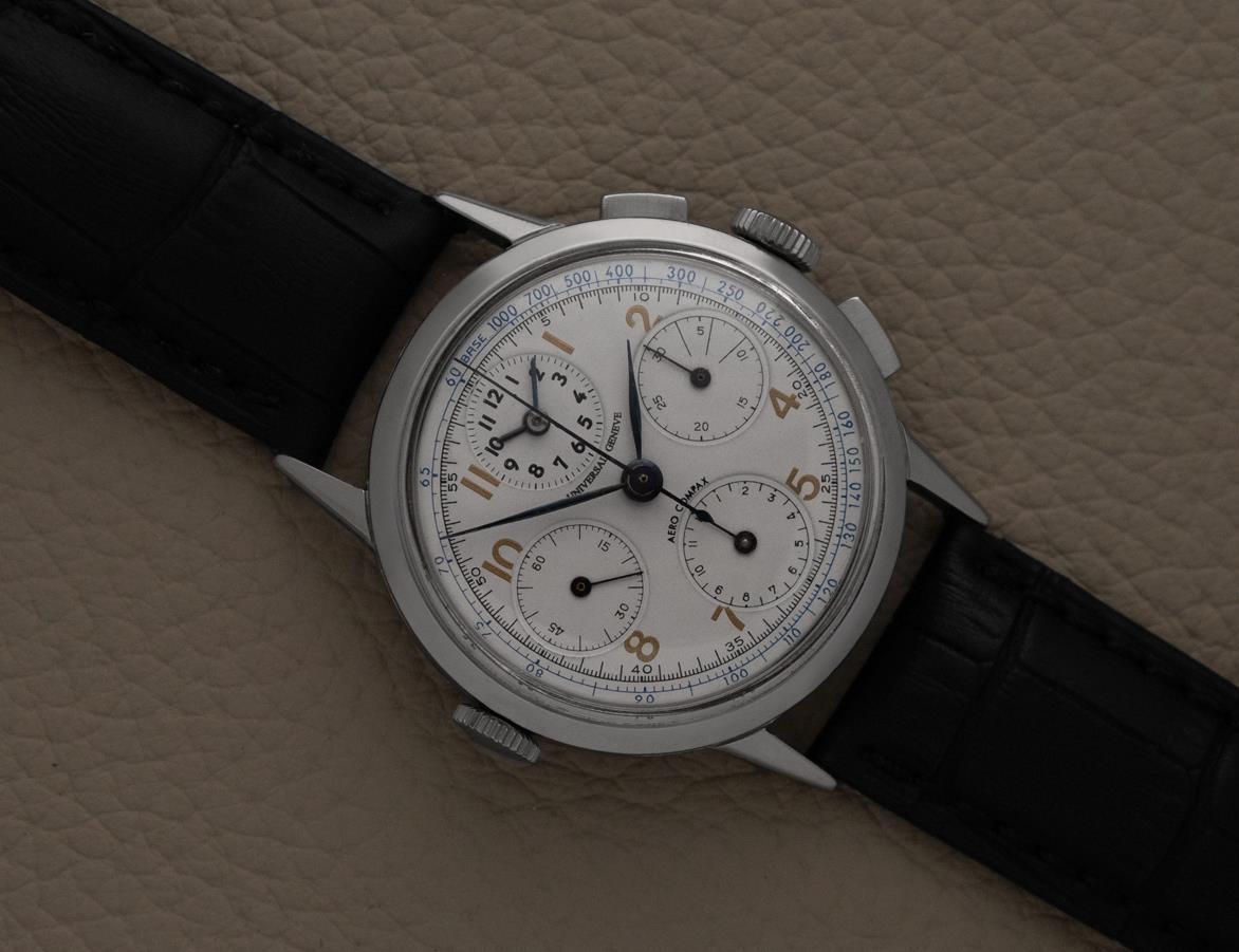 1944 Universal Geneve Aero-Compax Mens Vintage WWII Era Aviator's Watch - SS For Sale 4