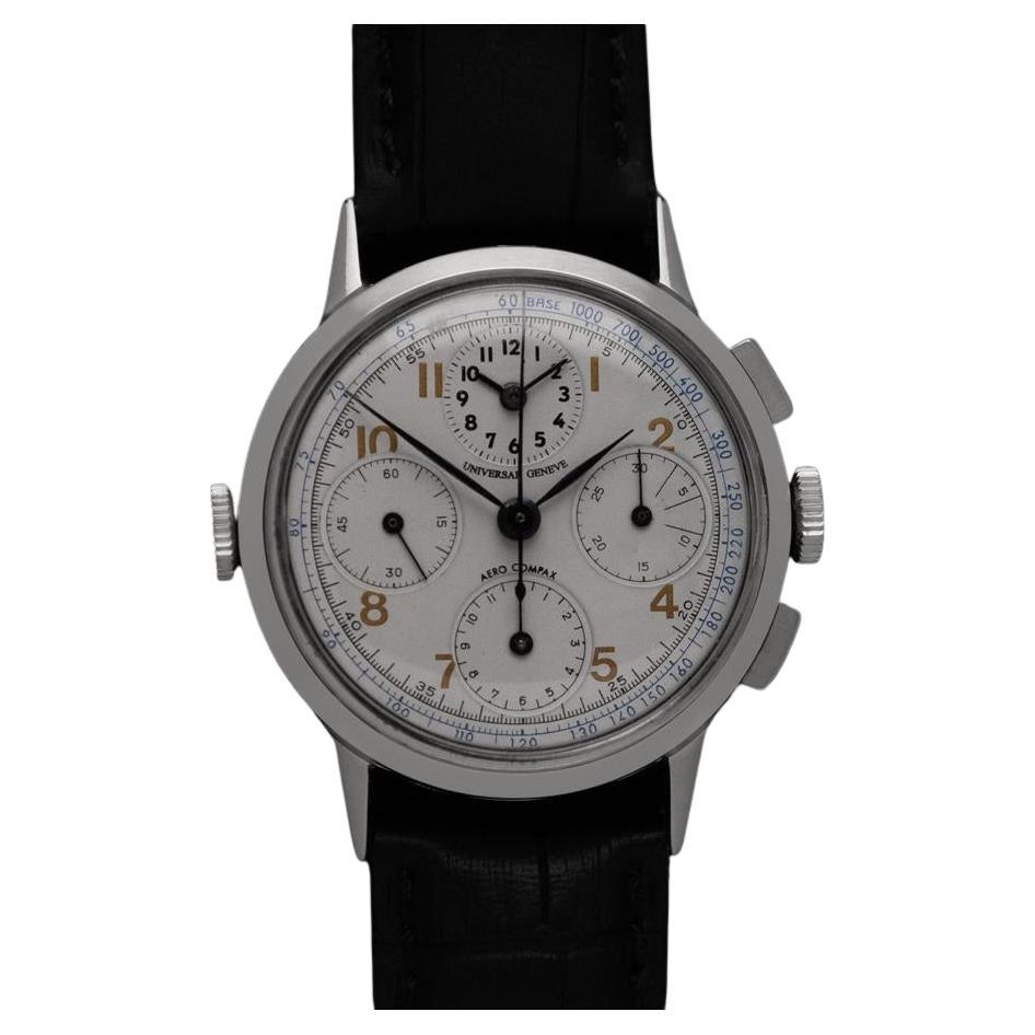 1944 Universal Geneve Aero-Compax Mens Vintage WWII Era Aviator's Watch - SS For Sale