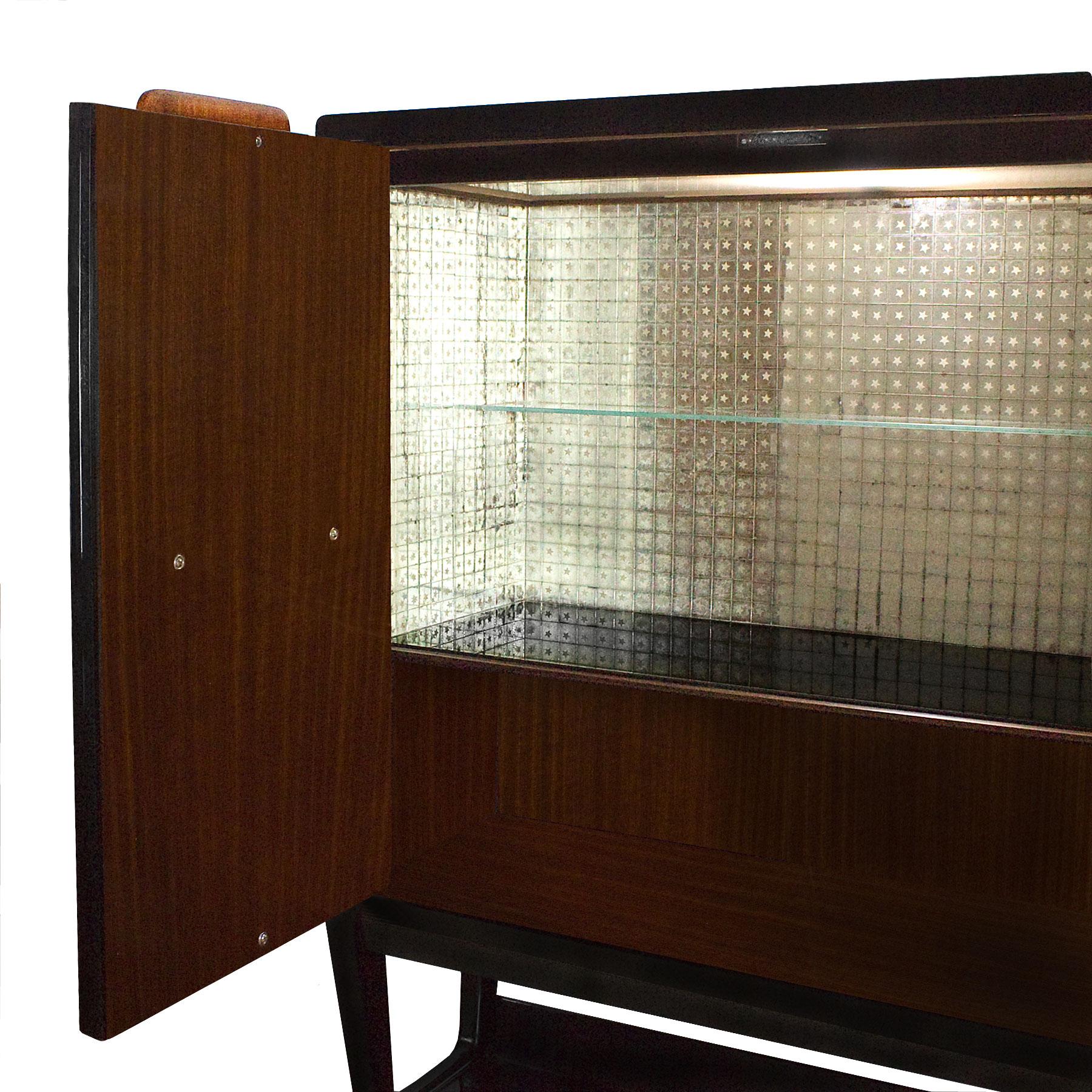 Plated 1945-1950 Dry Bar, Solid Mahogany with Mahogany and Sapelli Veneers, Italy