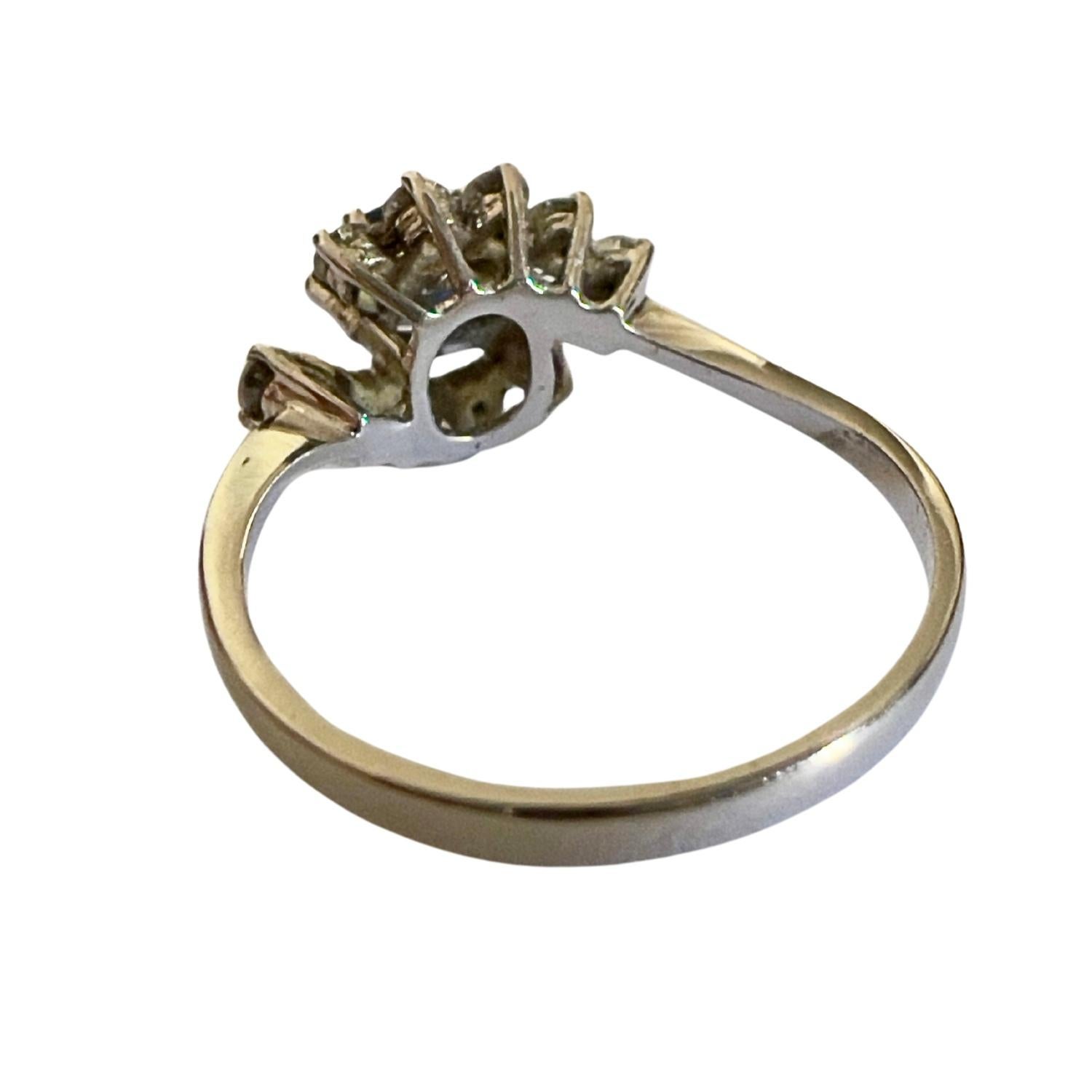 1945 Art Deco Stil  0,30 ct Diamanten & 0,50 ct Saphir  18k Gold Ring im Zustand „Gut“ im Angebot in MADRID, ES