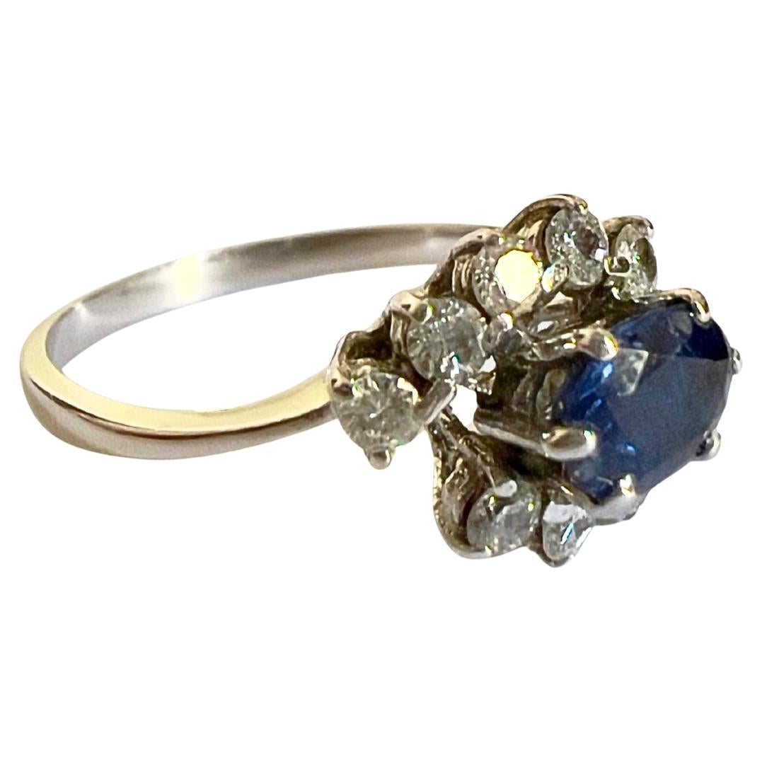 1945 Art Deco Stil  0,30 ct Diamanten & 0,50 ct Saphir  18k Gold Ring