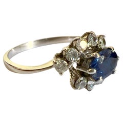 1945 Art Deco Stil  0,30 ct Diamanten & 0,50 ct Saphir  18k Gold Ring