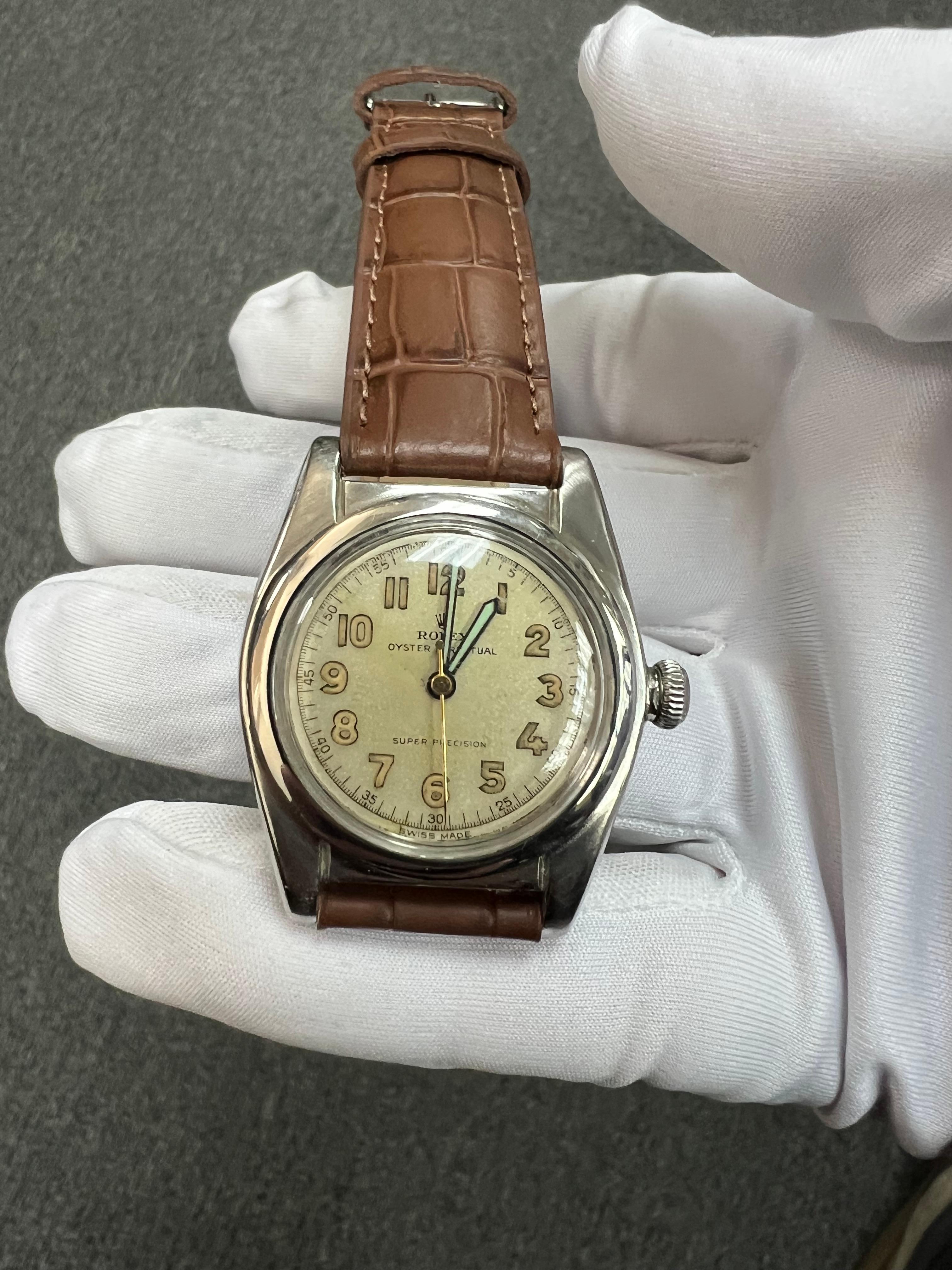 Montre-bracelet Rolex Bubbleback 1945 en acier inoxydable en vente 5