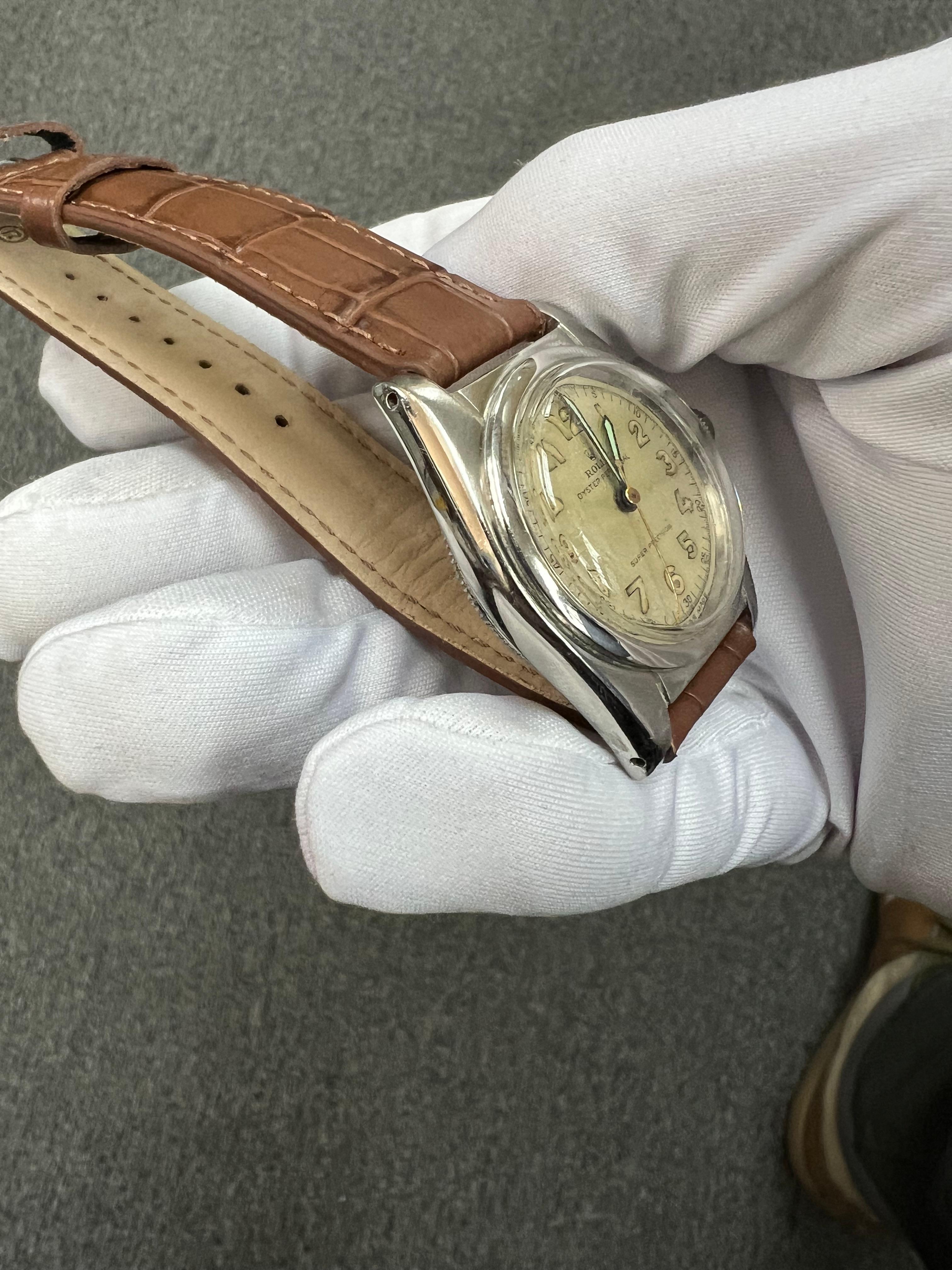 Montre-bracelet Rolex Bubbleback 1945 en acier inoxydable en vente 6