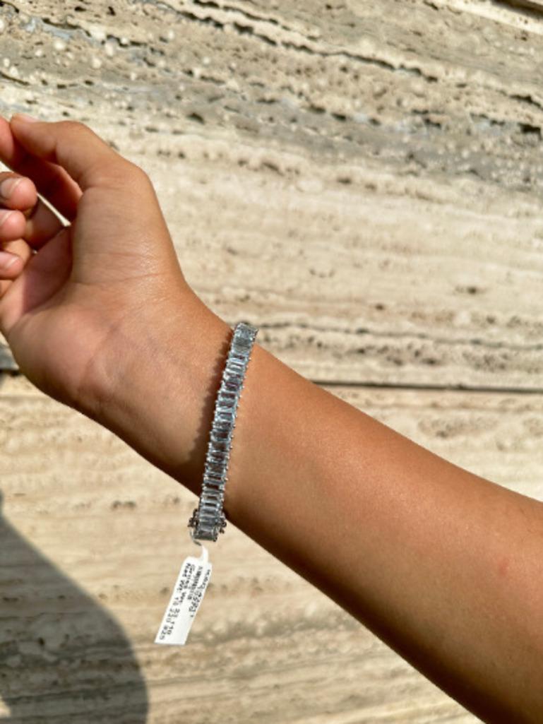 Pulsera de tenis de aguamarina de 19,45 qt para regalo de madre en plata de ley en venta 1