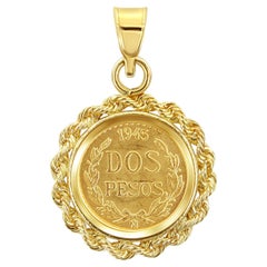 1945 Dos Pesos Gold Coin Fine Gold Necklace 