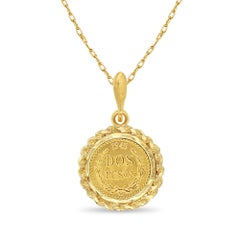 1945 Dos Pesos Gold Coin Pendant Necklace with Rope & Diamond Cut Frame