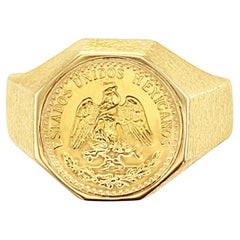 Bague de monnaie Dos Pesos en or avec anneau en satin brossé vintage, 1945