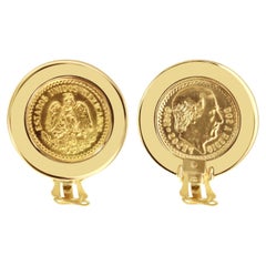 1945 Dos Y Medio Coin Clips Earrings with Polished Bezel Frame 14k Yellow Gold (Boucles d'oreilles en or jaune 14k)