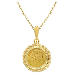 1945 Dos Y Medio Gold Coin Pendant Necklace with Rope & Diamond Cut Frame
