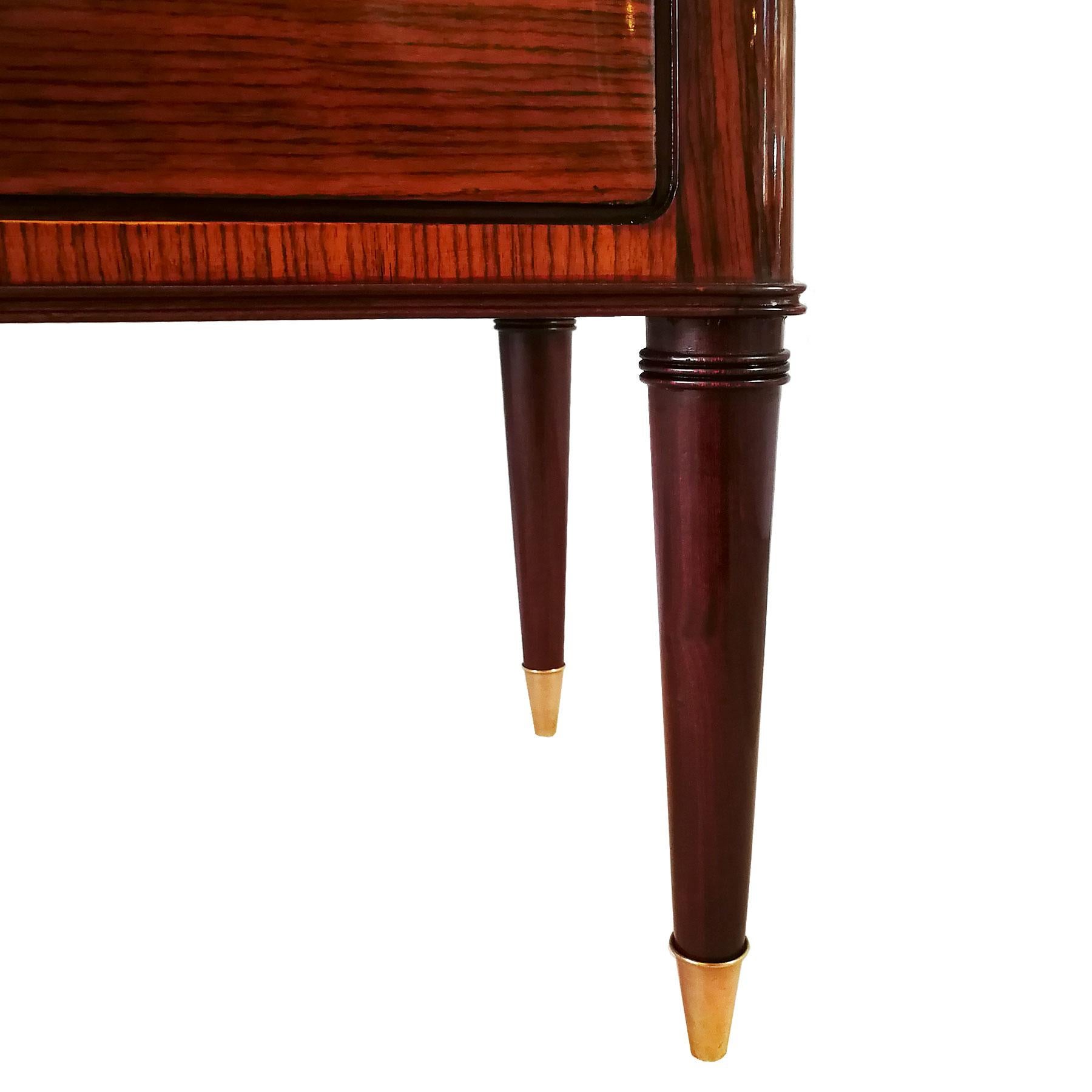 Italian Large Mid-Century Modern Commode in Zebra Wood, Mahogany and Brass - Italy For Sale