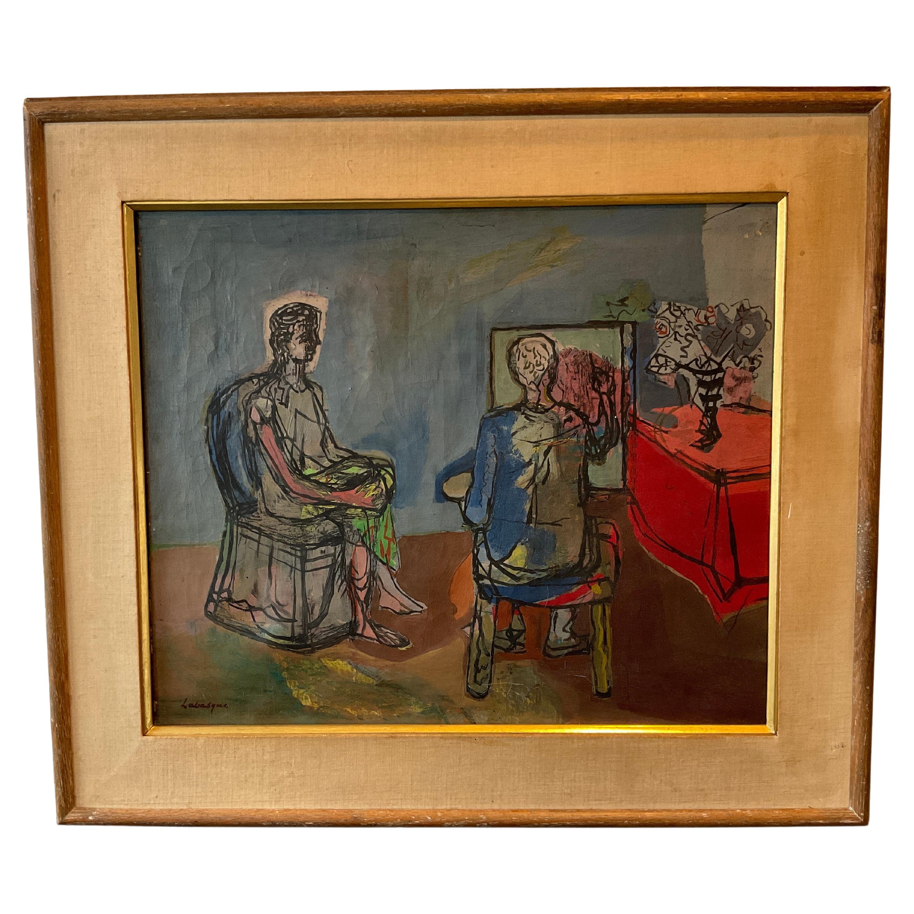 1945  Oil Painting Of Artist Painting A Subject By Labasque For Sale