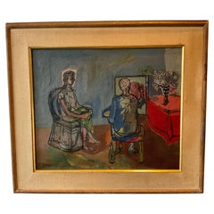 1945  Peinture à l'huile d'artiste peignant un sujet par Labasque