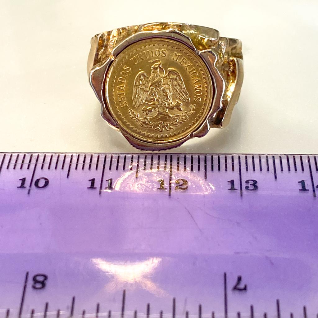 1945 Peso Coin Nugget Design Ring, 2-1/2 Pesos 22K Gold in 14K Yellow Gold For Sale 4