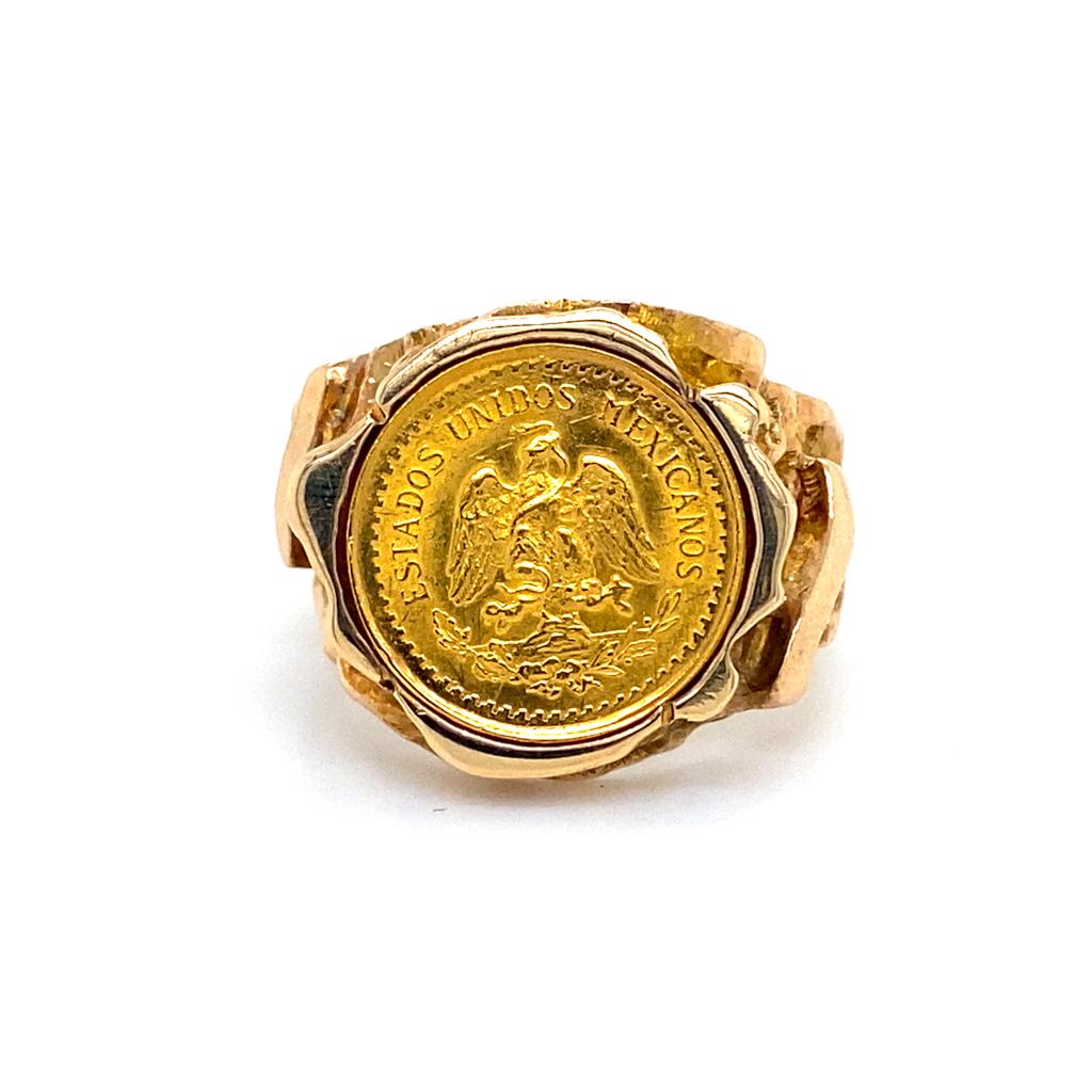 1945 Peso Coin Nugget Design Ring, 2-1/2 Pesos 22K Gold in 14K Yellow Gold For Sale 1