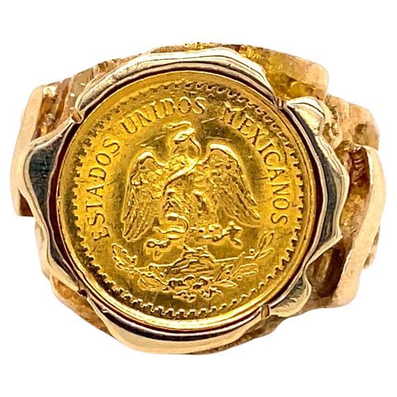 1945 Peso Coin Nugget Design Ring, 2-1/2 Pesos 22K Gold in 14K Yellow Gold For Sale