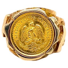 Retro 1945 Peso Coin Nugget Design Ring, 2-1/2 Pesos 22K Gold in 14K Yellow Gold