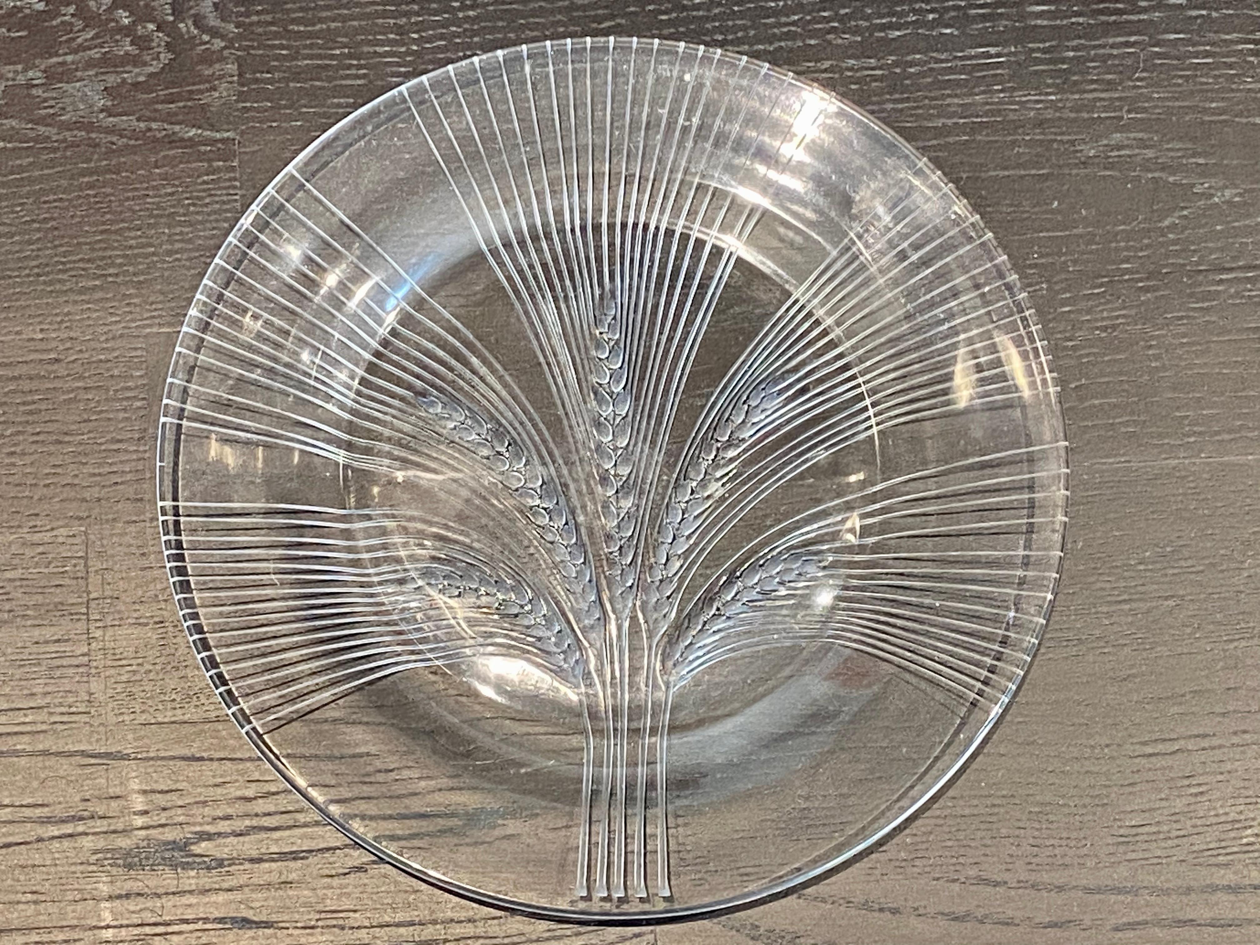 Art Deco 1945 René Lalique France Set of 8 Verneuil Crystal Plates, Corn Design