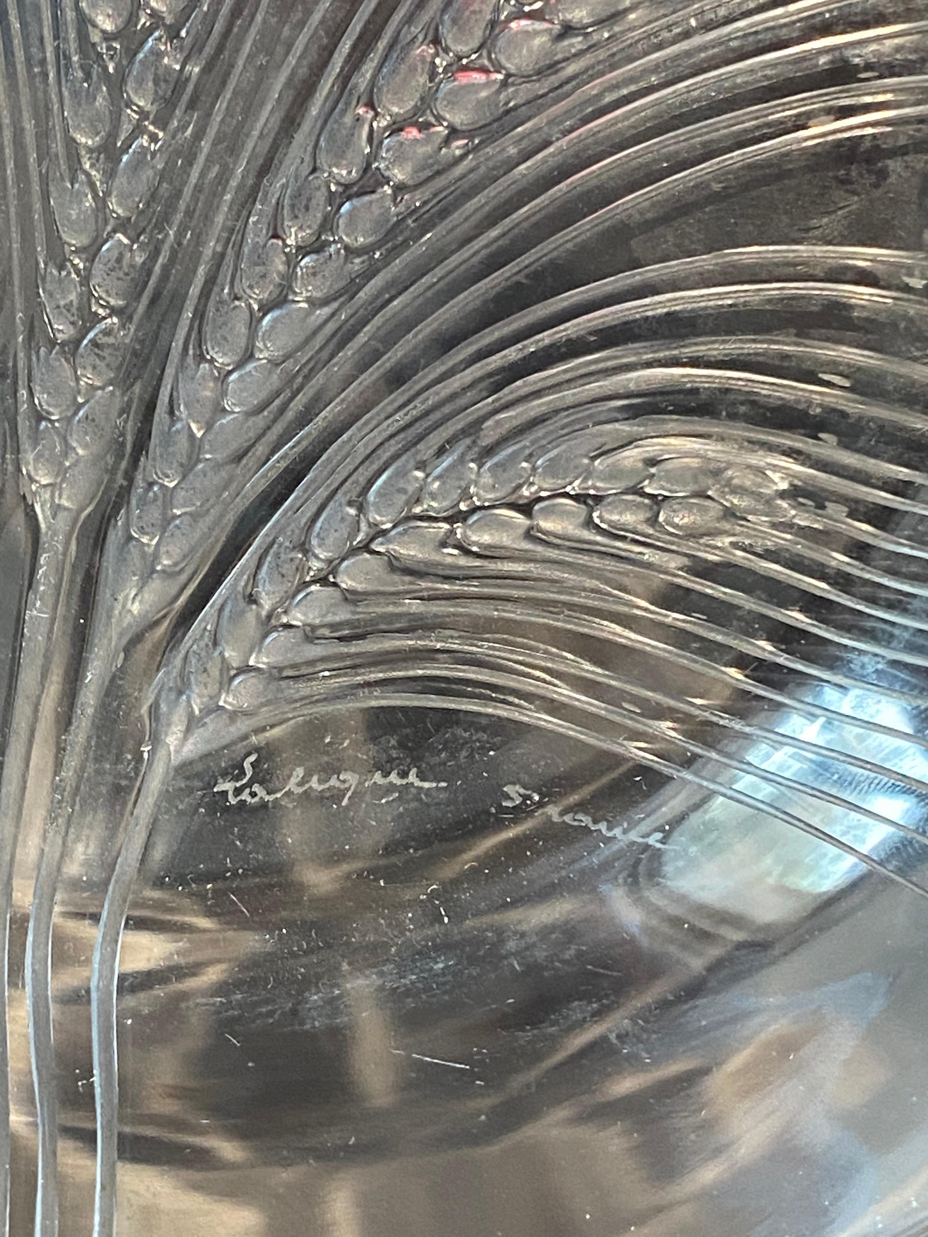 Molded 1945 René Lalique France Set of 8 Verneuil Crystal Plates, Corn Design