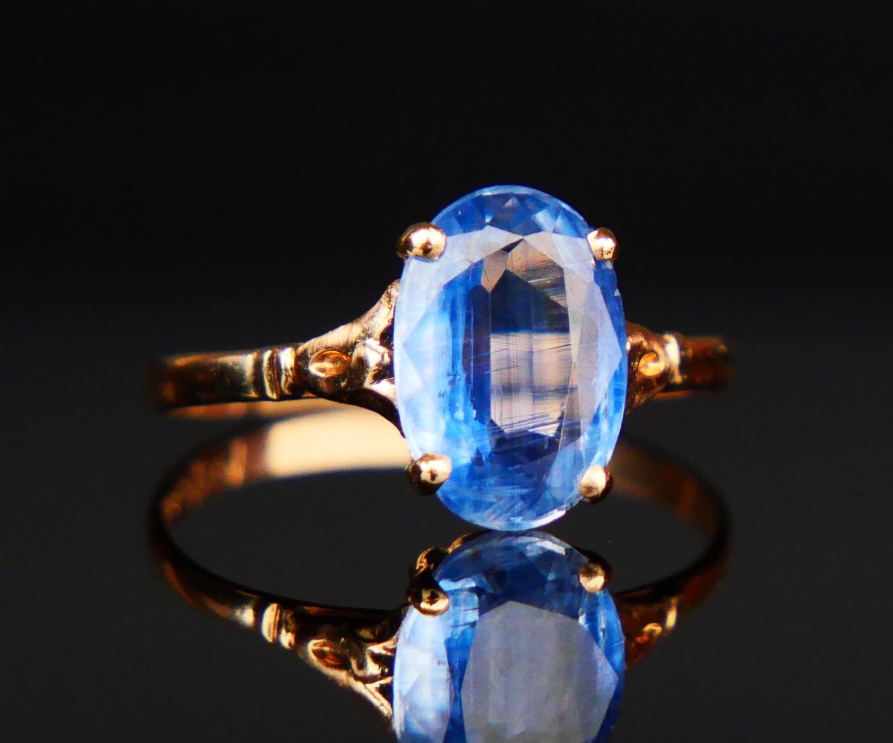 1945 Ring 2.25 ct natural Cornflow Blue Sapphire solid 18K Gold Ø US5/ 1.2gr For Sale 5