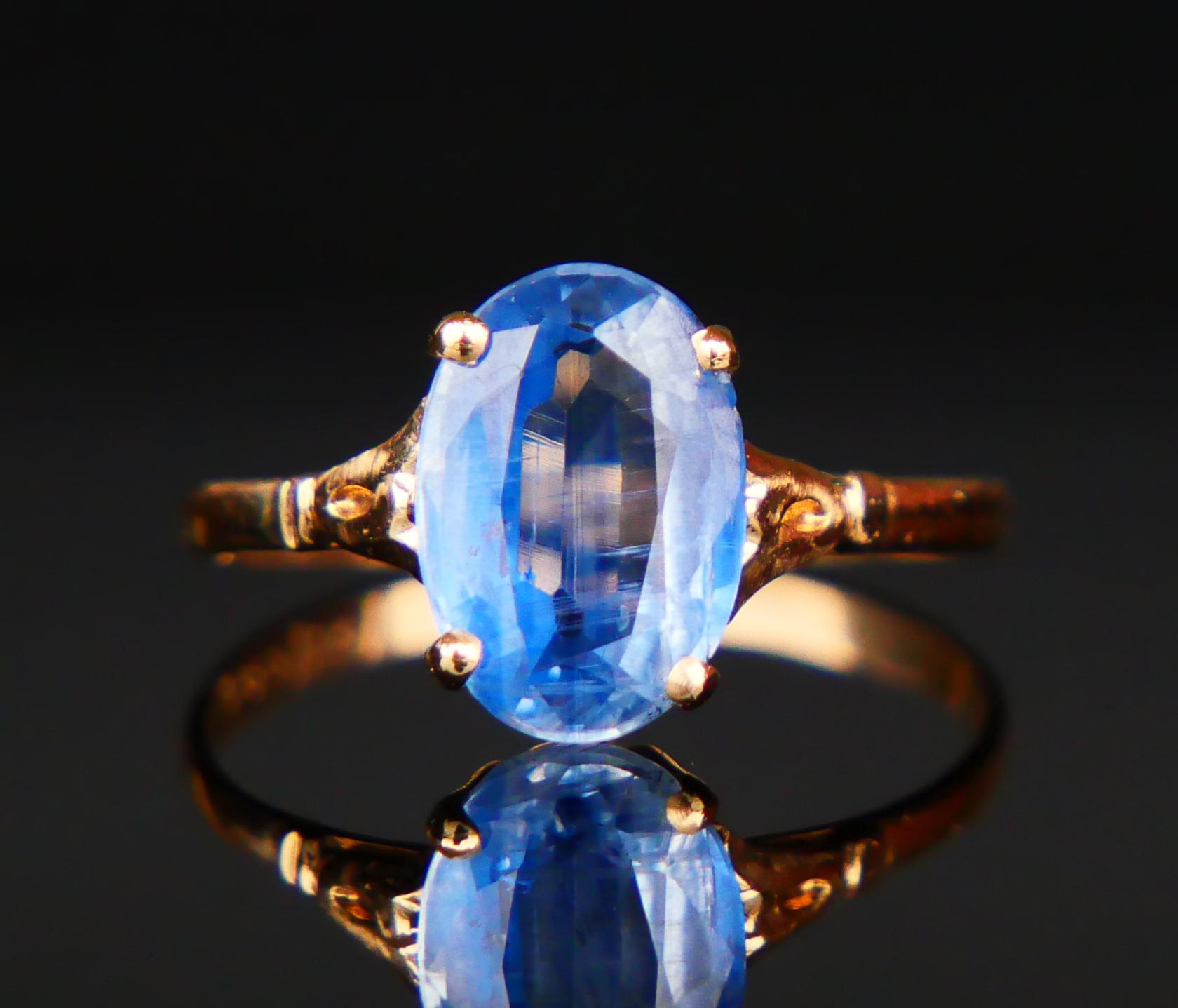 1945 Ring 2.25 ct natural Cornflow Blue Sapphire solid 18K Gold Ø US5/ 1.2gr For Sale 6