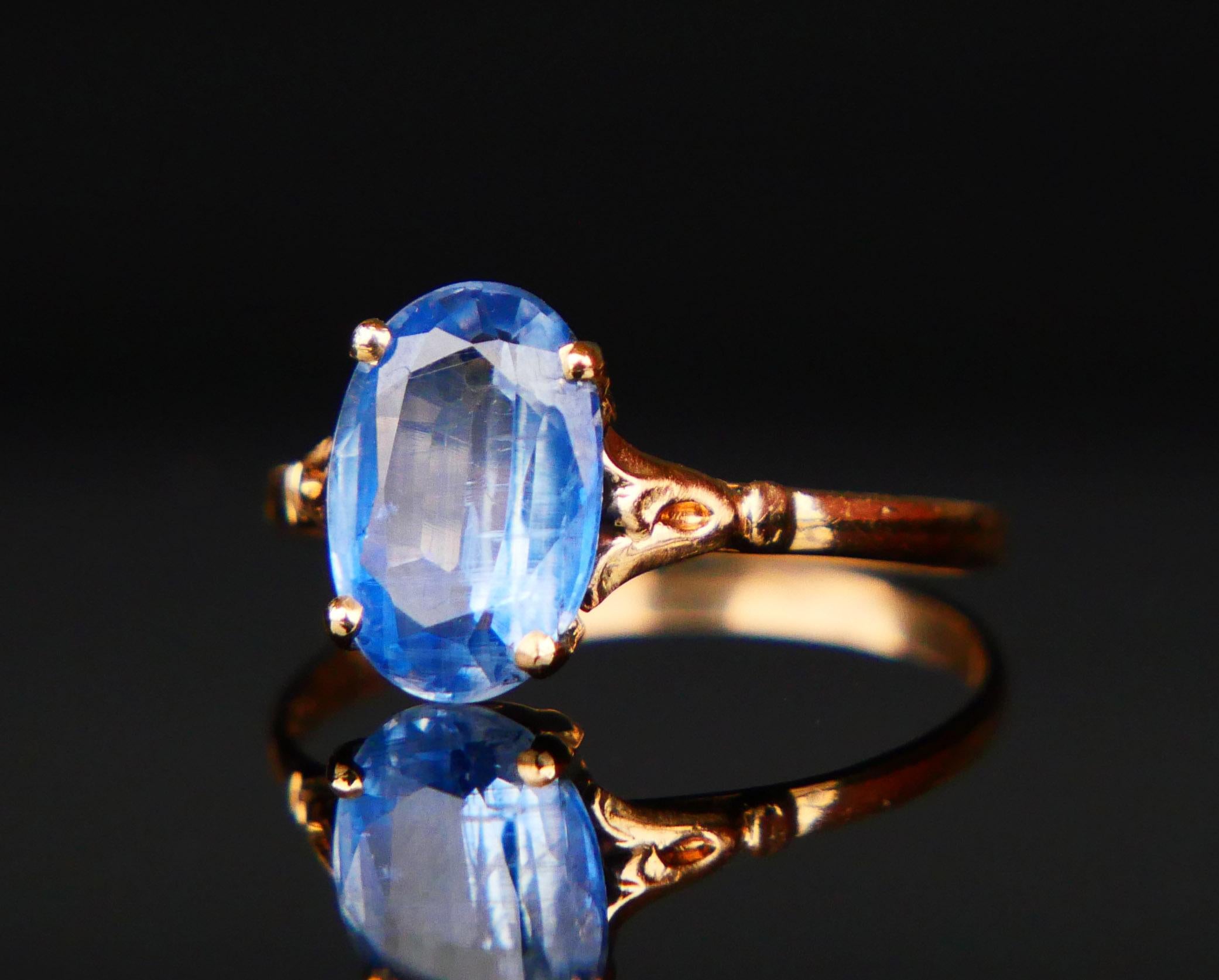 1945 Ring 2.25 ct natural Cornflow Blue Sapphire solid 18K Gold Ø US5/ 1.2gr For Sale 7