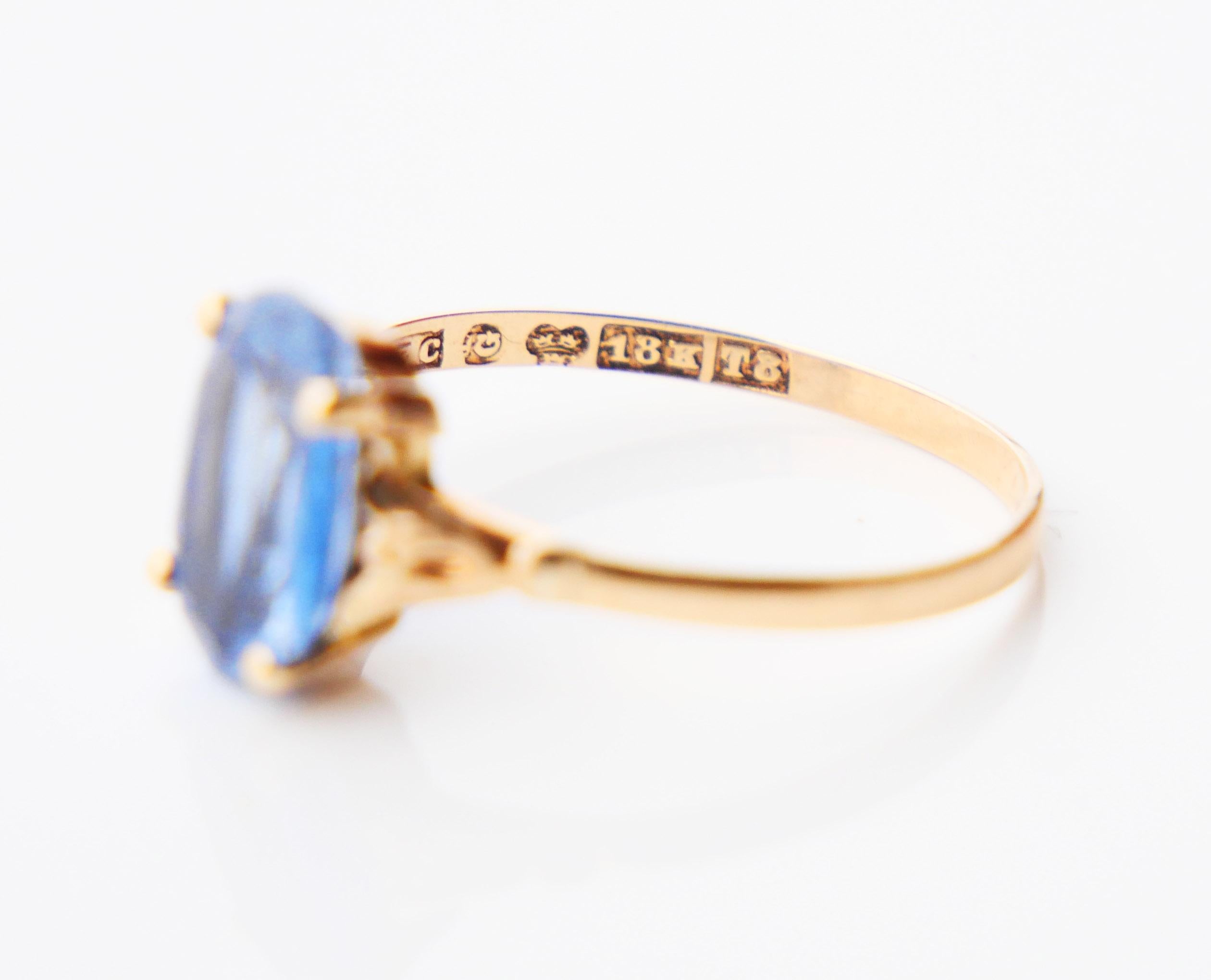 1945 Ring 2.25 ct natural Cornflow Blue Sapphire solid 18K Gold Ø US5/ 1.2gr For Sale 8