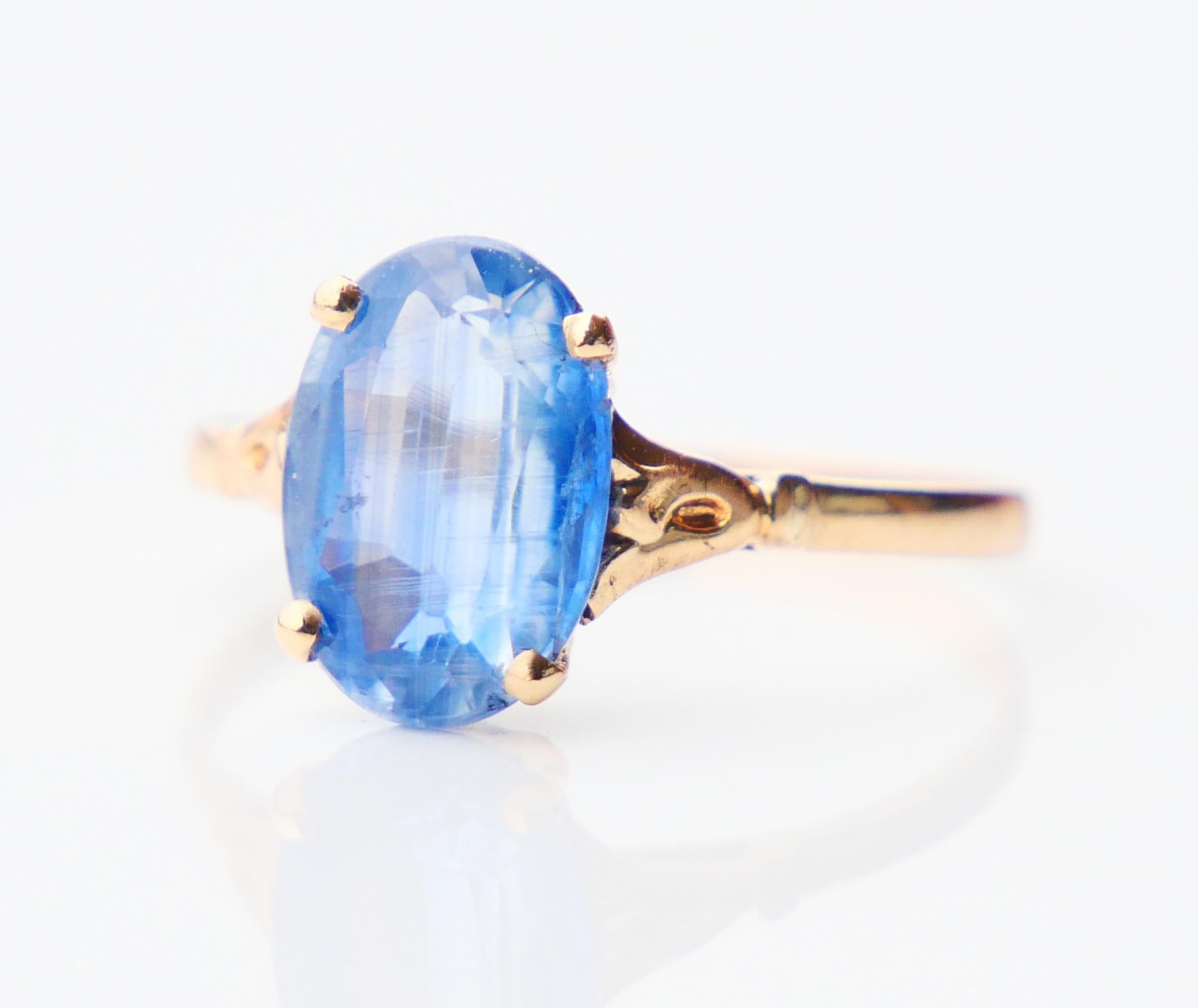 Art Deco 1945 Ring 2.25 ct natural Cornflow Blue Sapphire solid 18K Gold Ø US5/ 1.2gr For Sale