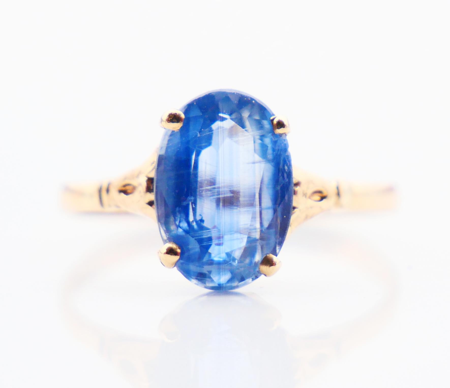 1945 Ring 2.25 ct natural Cornflow Blue Sapphire solid 18K Gold Ø US5/ 1.2gr For Sale 1