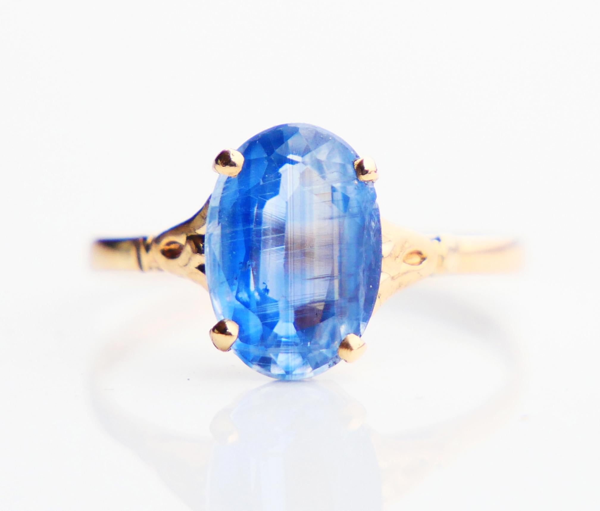 1945 Ring 2.25 ct natural Cornflow Blue Sapphire solid 18K Gold Ø US5/ 1.2gr For Sale 2