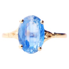 Vintage 1945 Ring 2.25 ct natural Cornflow Blue Sapphire solid 18K Gold Ø US5/ 1.2gr