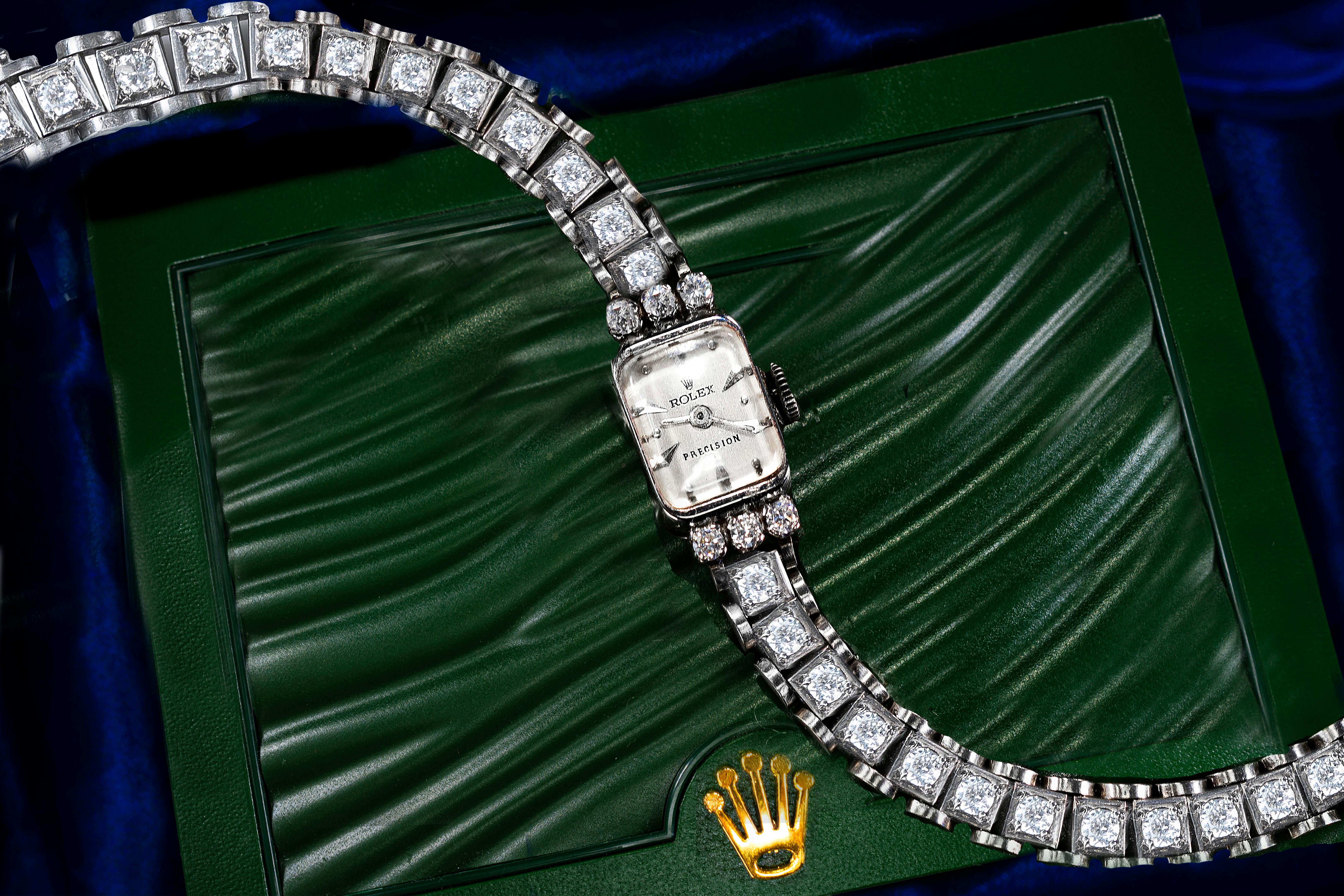 Retro 1945 Rolex Platinum Diamond Set Line Tennis Style Jubilee Bracelet Watch