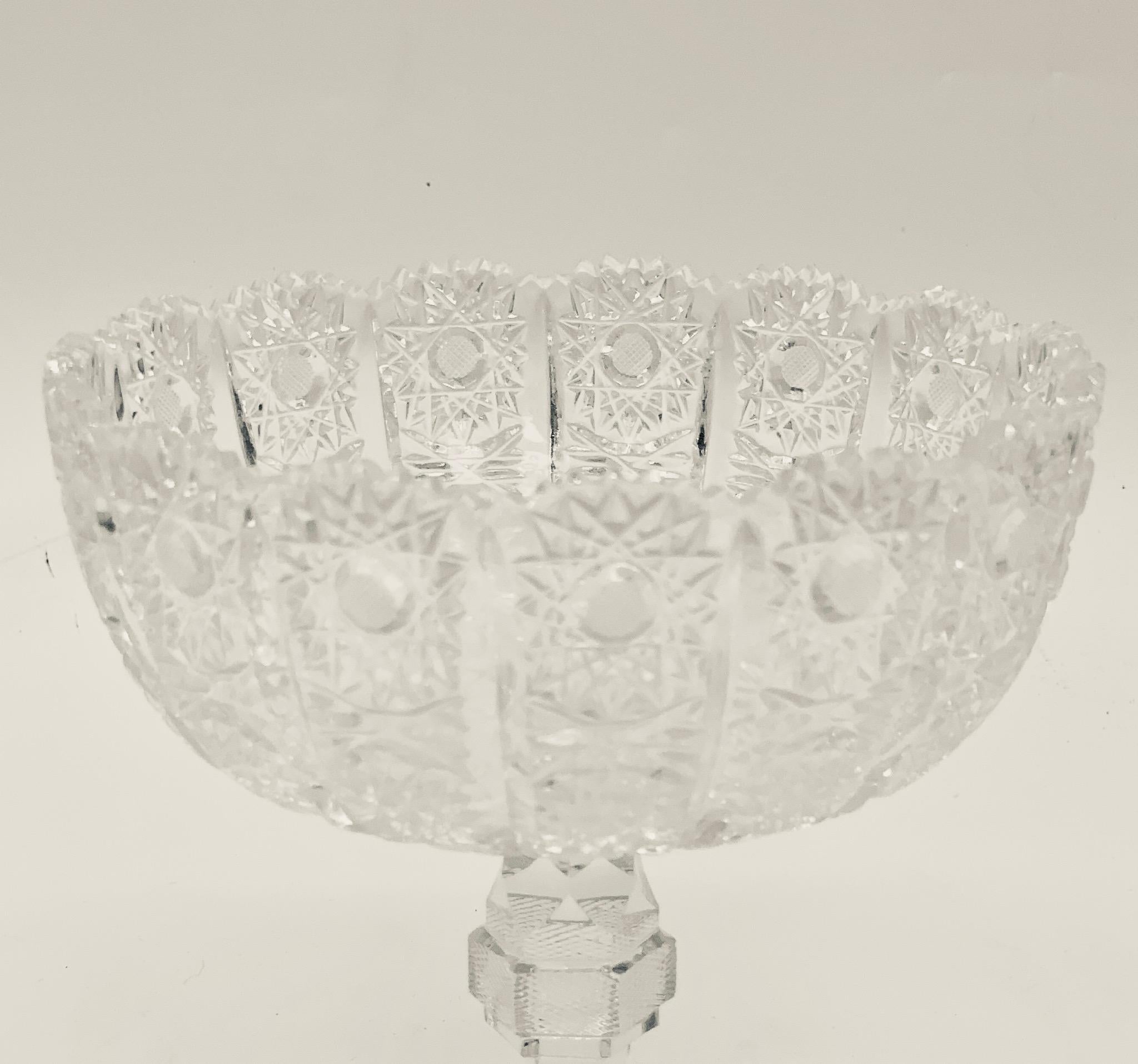 Arts and Crafts 1945 Servebowl with Lead Crystal Cut Patterns For Sale